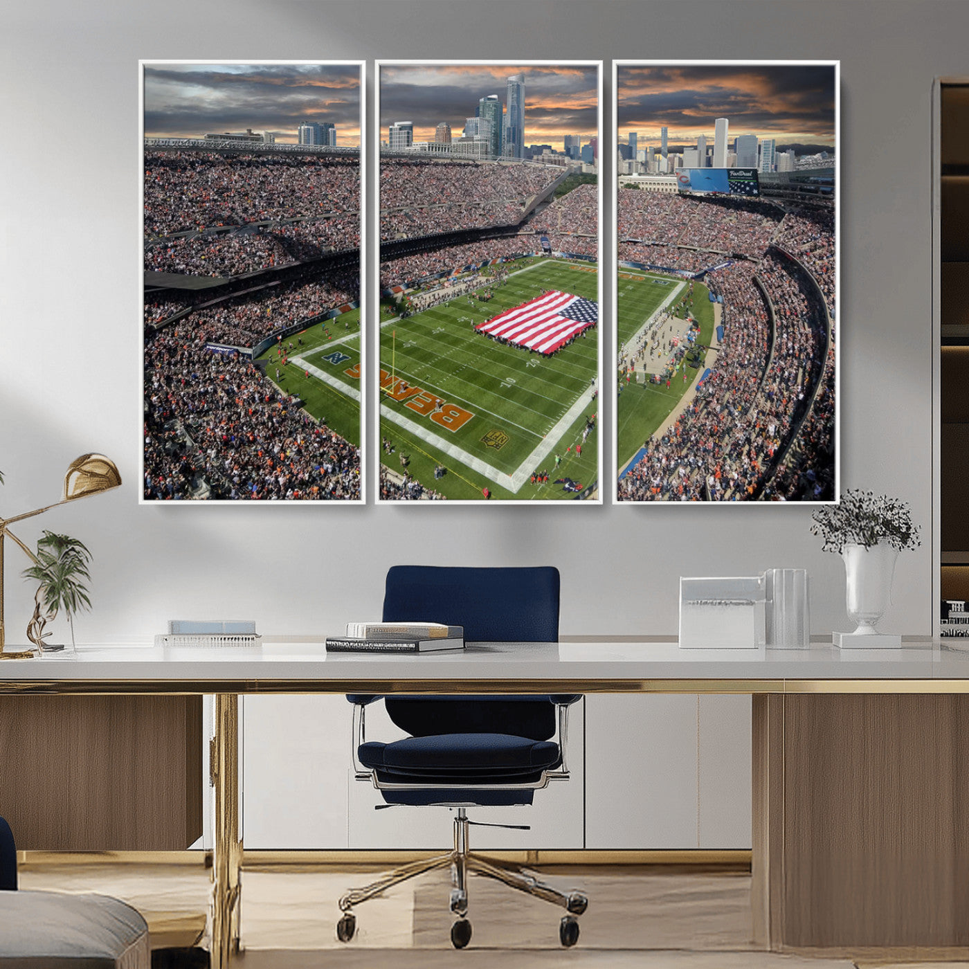 -Chicago Bears Soldiers Field Wall Art Canvas Print – Framed Football Stadium Artwork for Home, Office, Living Room