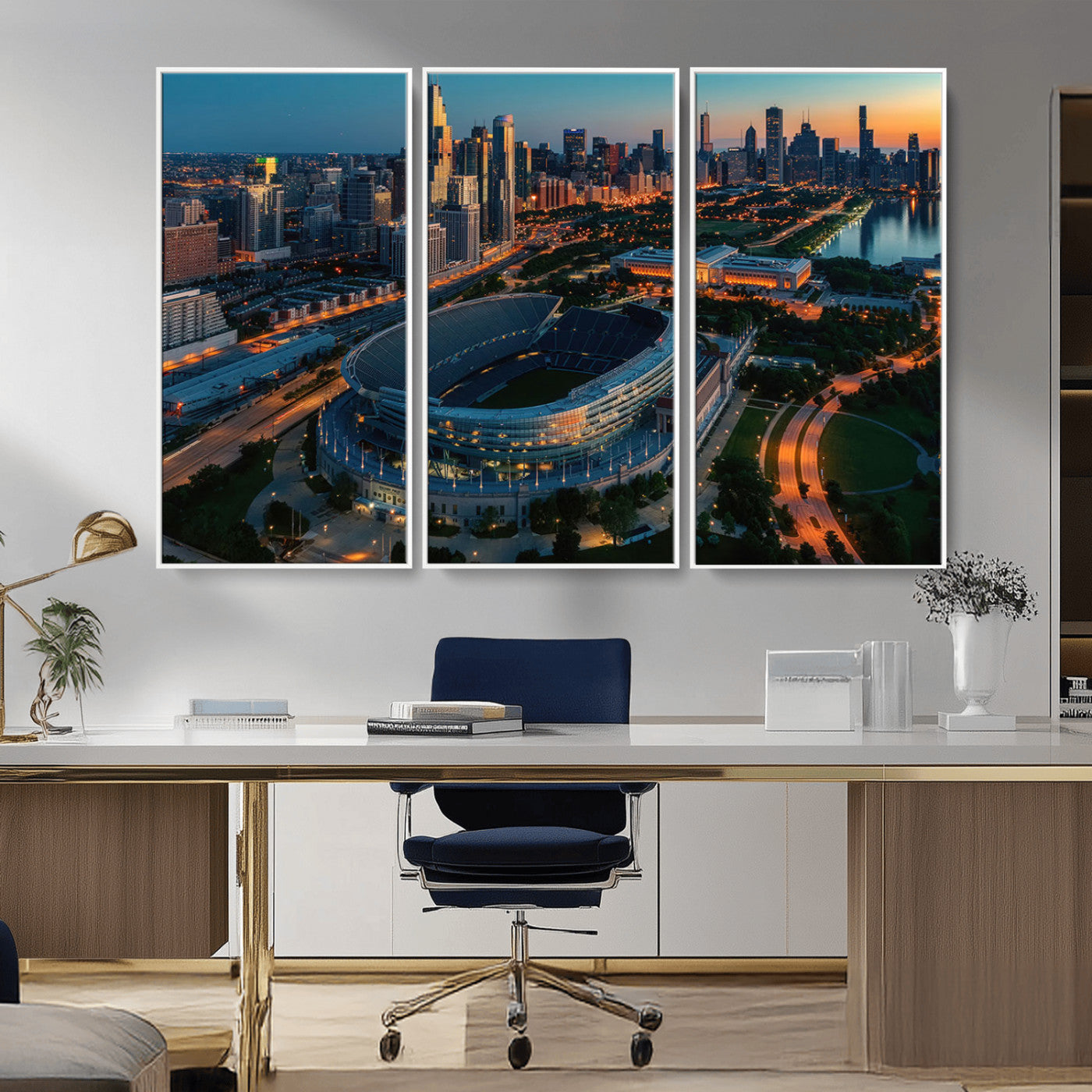 36690345-MGV-FC-48X32-3P_White-Chicago Bears Soldiers Field Wall Art Canvas Print – Framed Football Stadium Artwork for Home, Office, Living Room