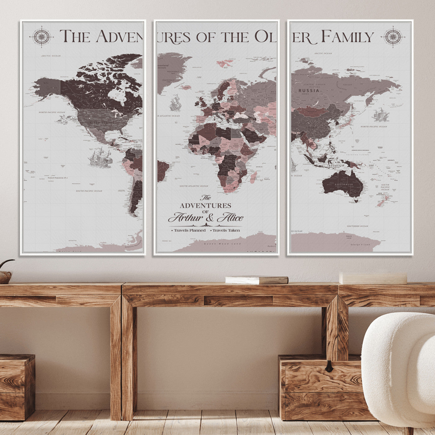 -Personalized Family Travel Map Canvas – Custom Framed Push Pin World Map, Unique Adventure Tracker Wall Art for Home, Office