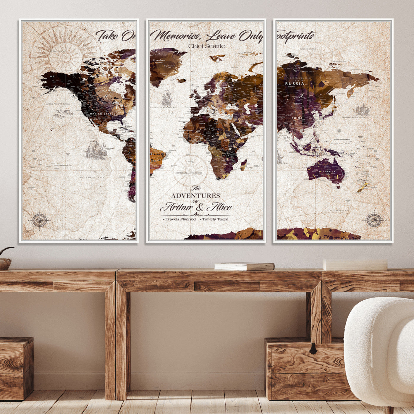 -Personalized World Map Canvas – Custom Framed Push Pin Travel Tracker, Elegant Wall Art Gift for Couples for Home, Office