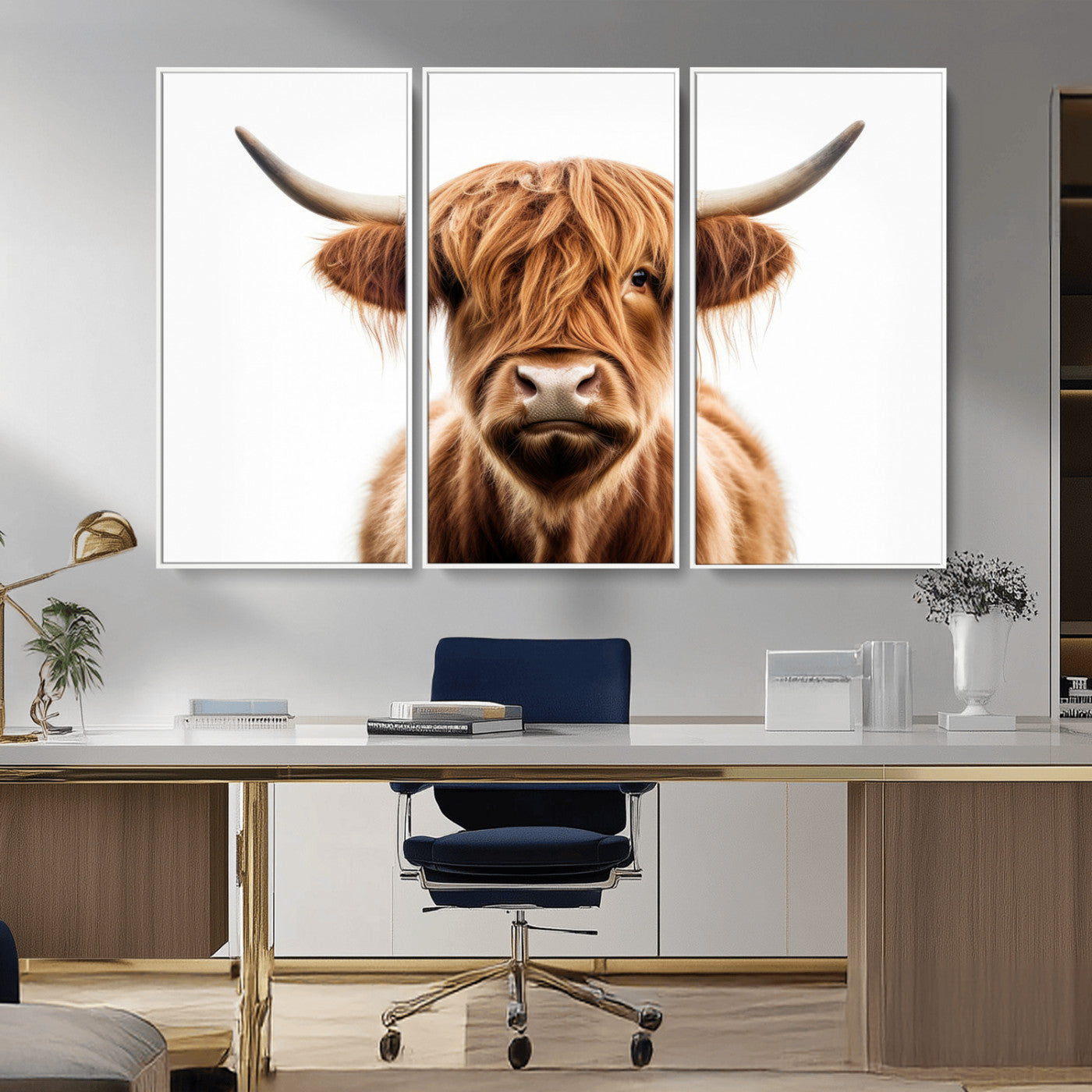 -Scottish Highland Cow Canvas Print, Framed Highland Cow Canvas Home Decor