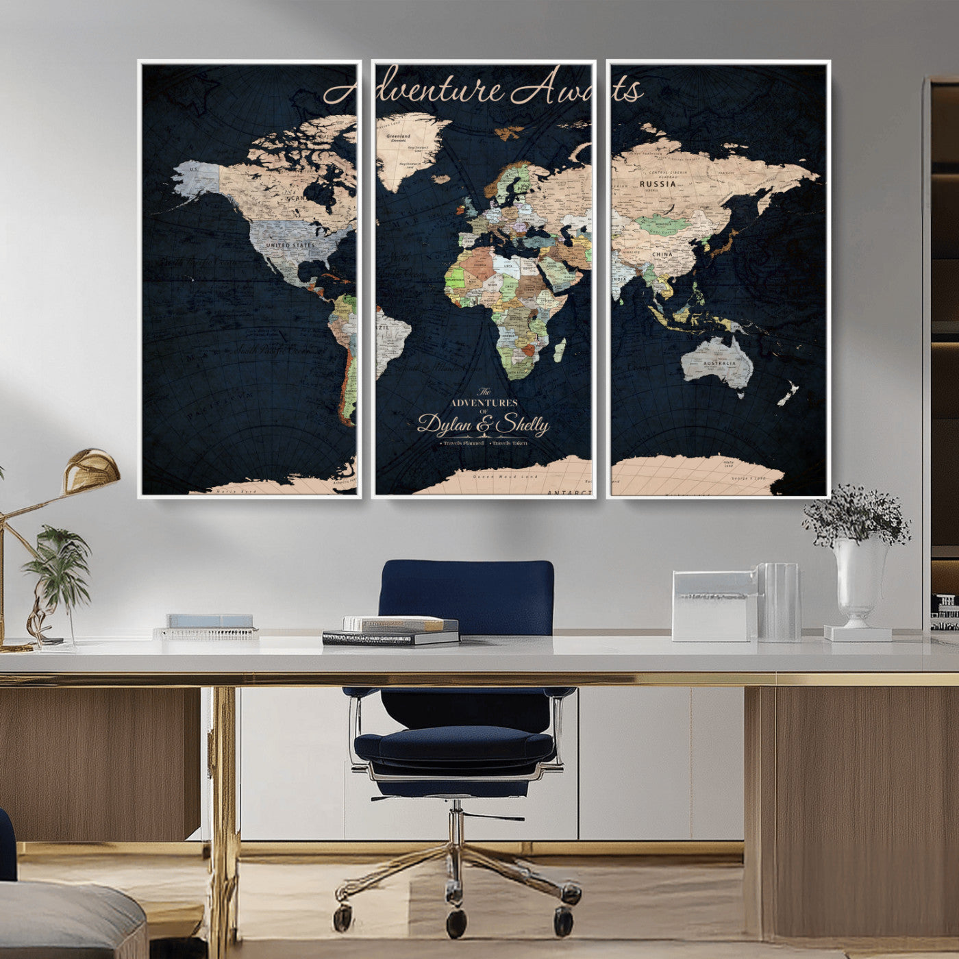 Rehber01-MGV-CV-36X24-Personalized World Map Canvas Print – Framed Push Pin Travel Wall Art for Couples – Adventure & Anniversary Gift