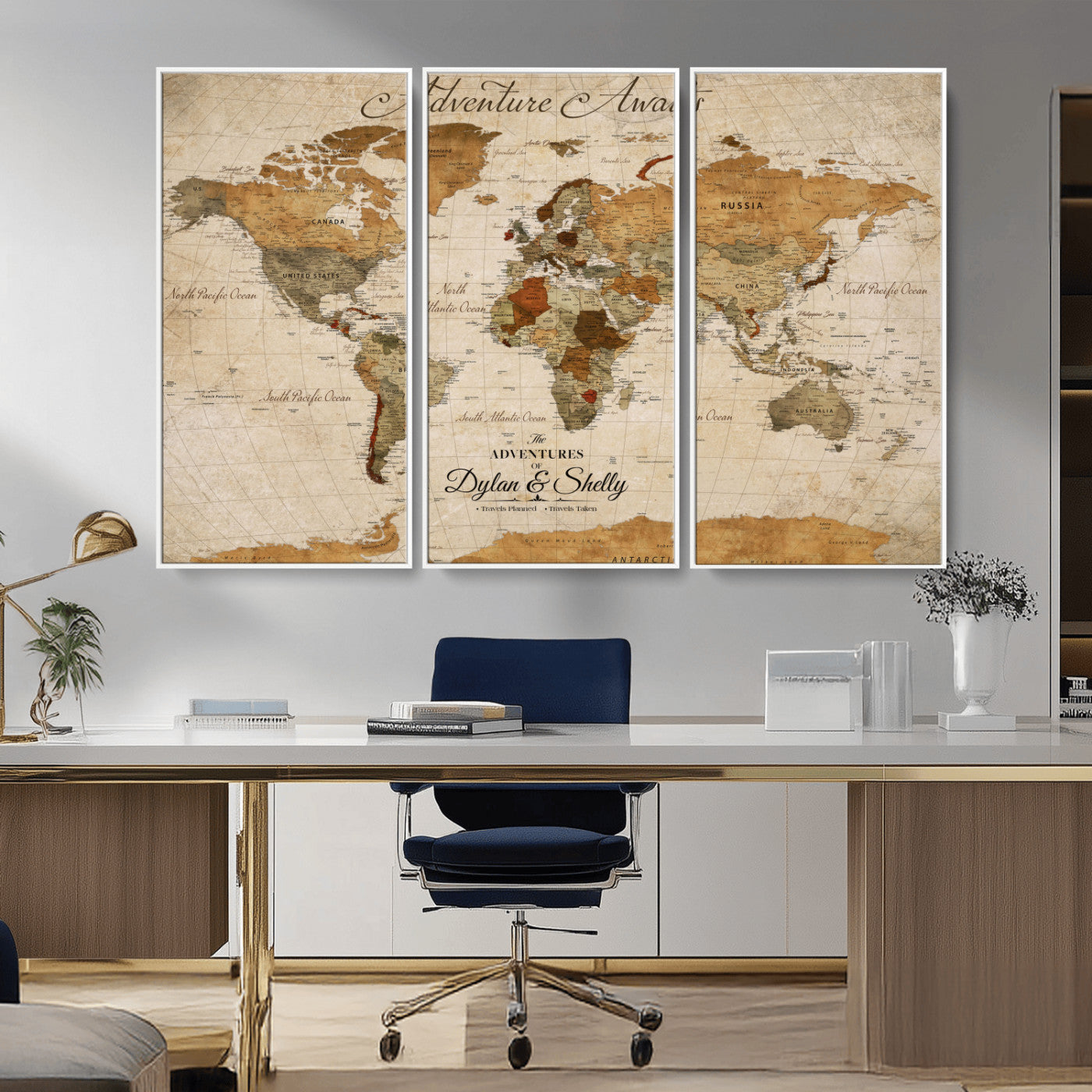 -Personalized Push Pin World Map Canvas Print – Custom Adventure Travel Map, Framed Wall Art Gift for Couples or Family