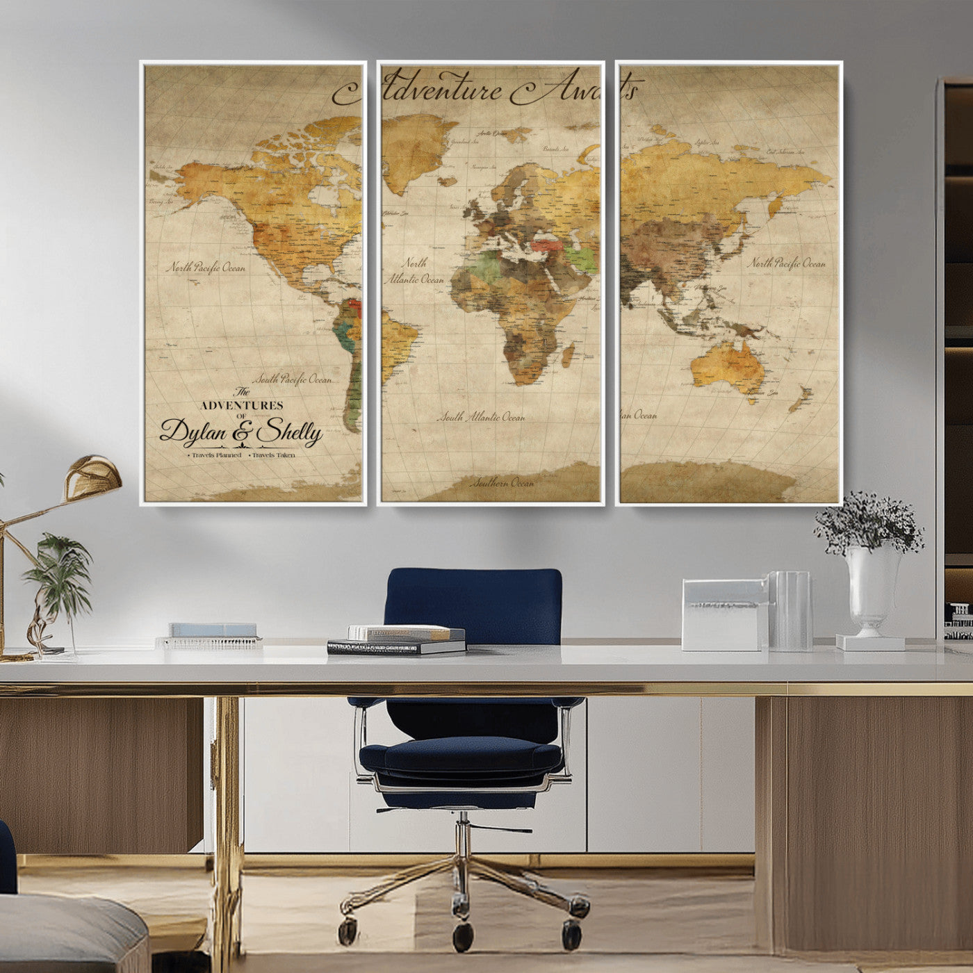 Rehber01-MGV-CV-36X24-Personalized World Map Canvas – Custom Framed Push Pin Travel Map Wall Art, Rustic Vintage Gift for Couples and Travel Lovers