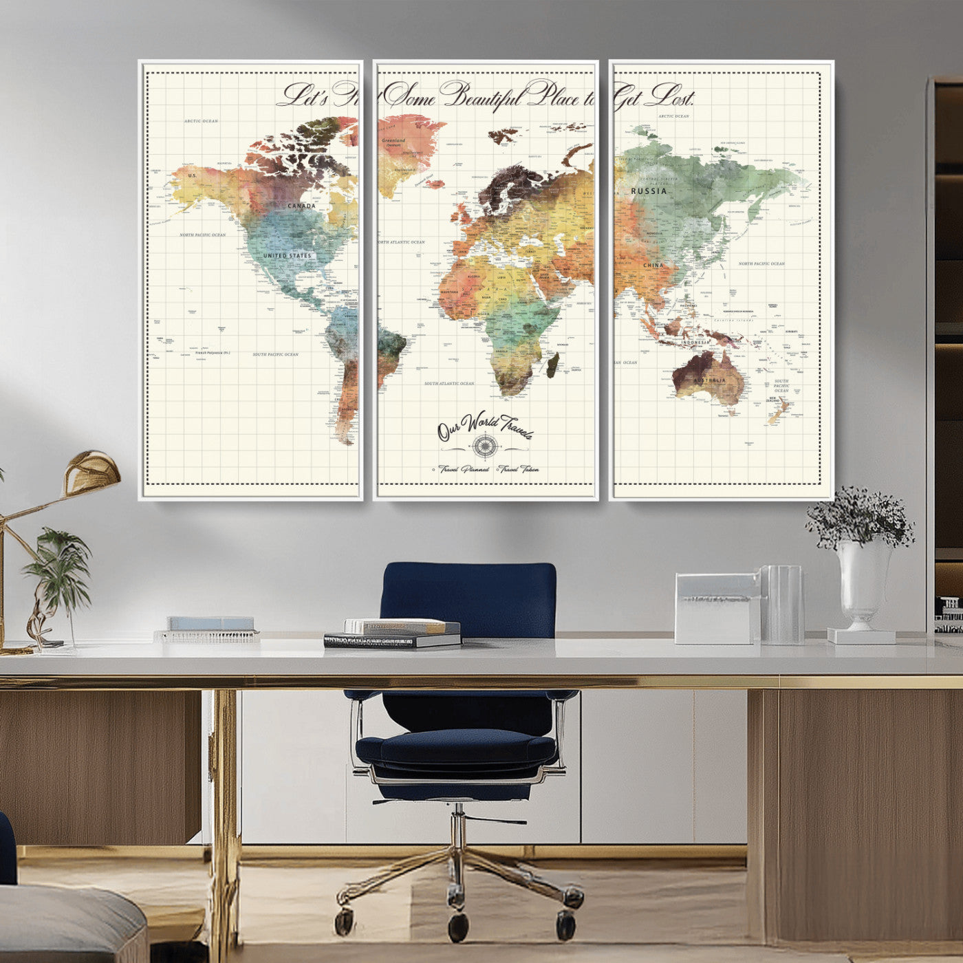 -Personalized Push Pin World Map Canvas Print – Custom Adventure Travel Tracker Map, Framed Wall Art Gift for Couples or Family