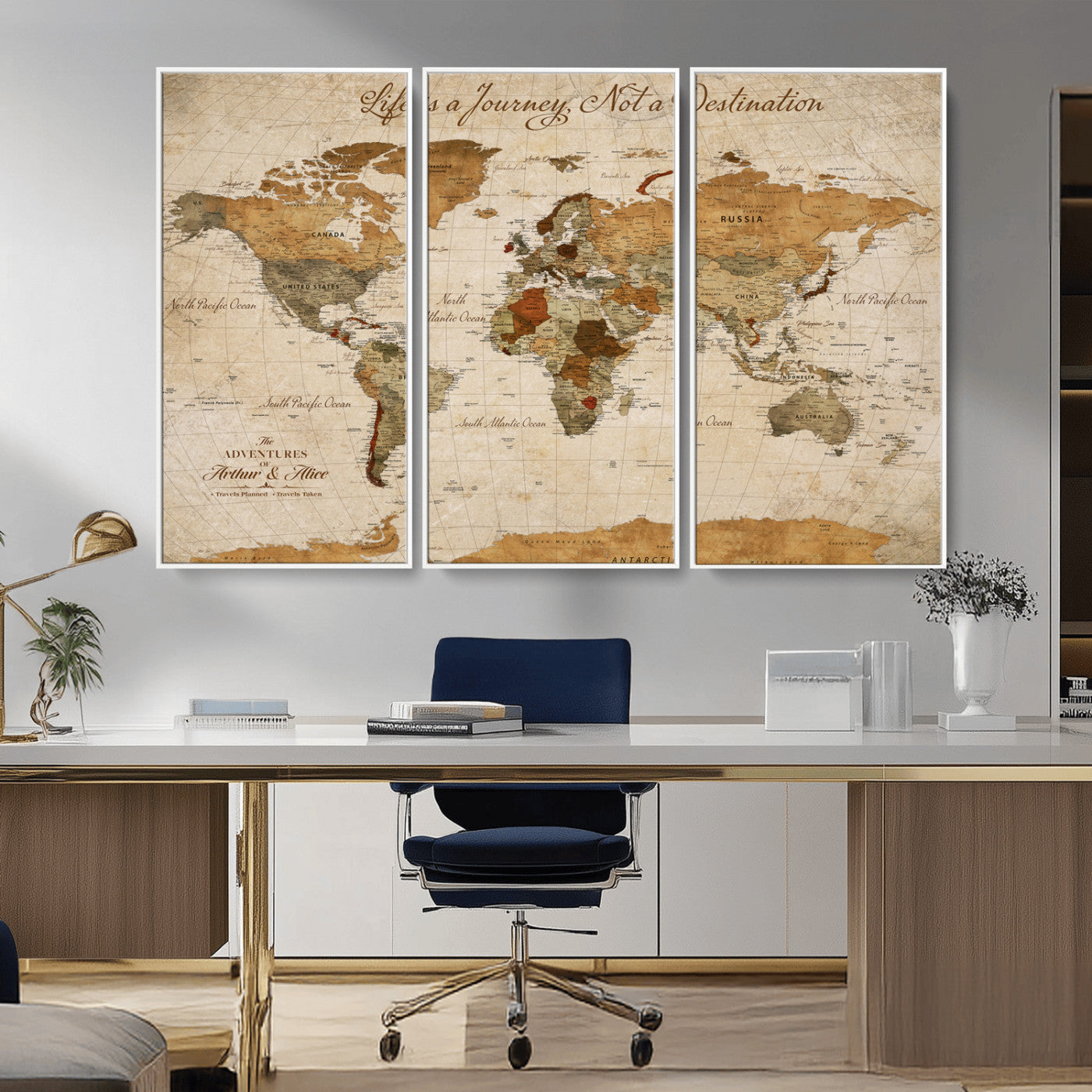 Rehber01-MGV-CV-36X24-Personalized Vintage World Map Canvas – Custom Framed Push Pin Travel Map Wall Art, Rustic Gift for Couples and Travel Lovers