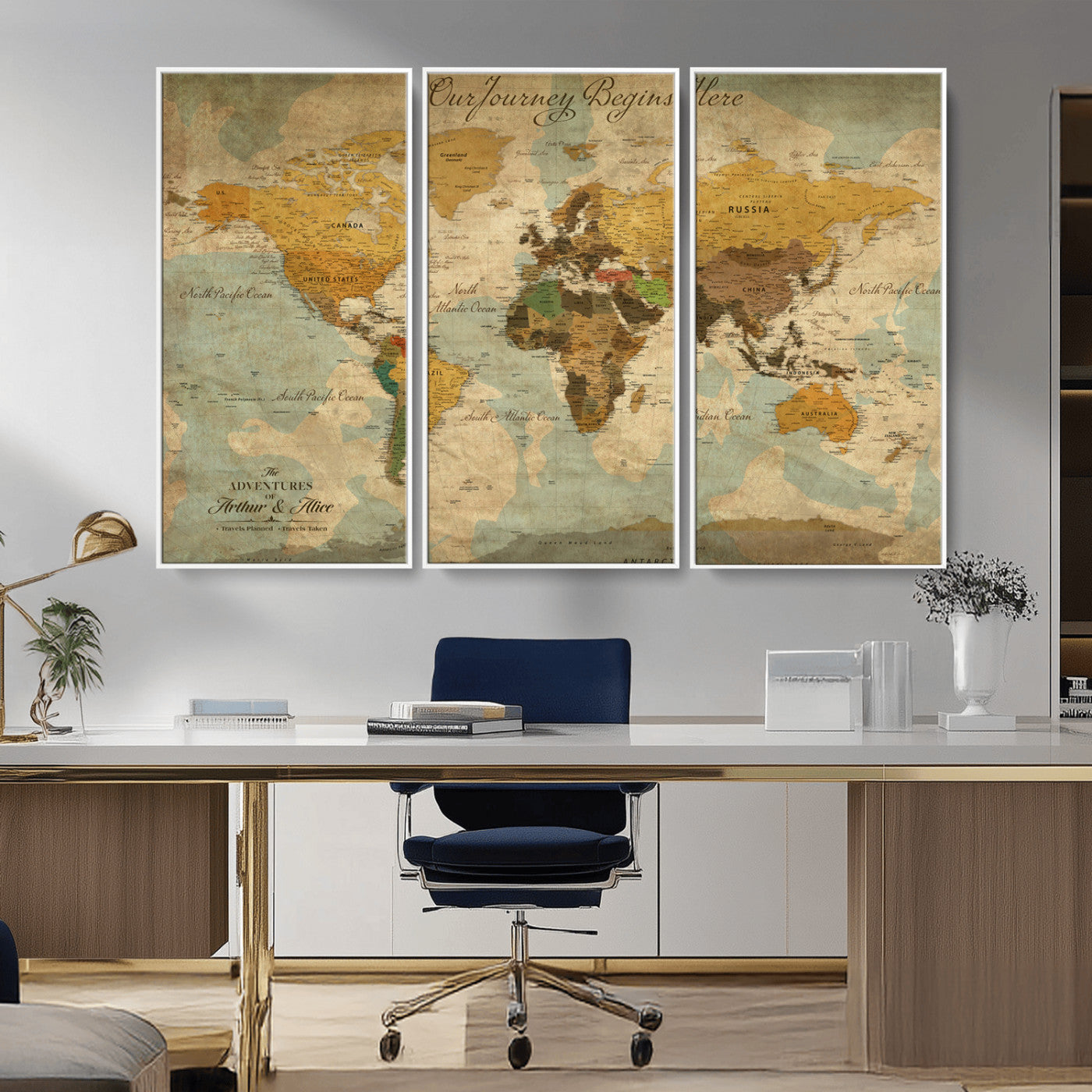 40572820-MGV-CV-36X24-Personalized World Map Canvas – Custom Framed Push Pin Travel Map Wall Art, Vintage Style Gift for Couples