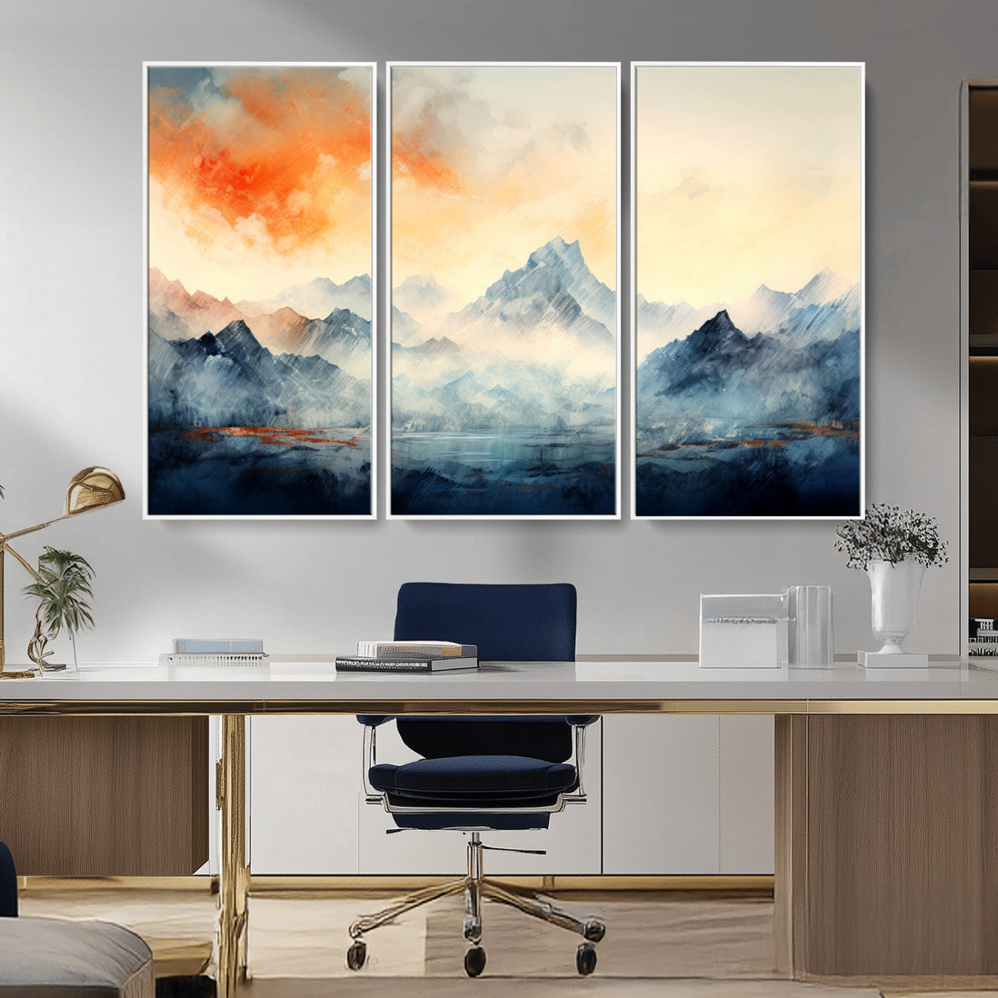 WRM1005-MGV-CV-36X24-Warm Clouds Abstract Mountain Wall Art Canvas Print