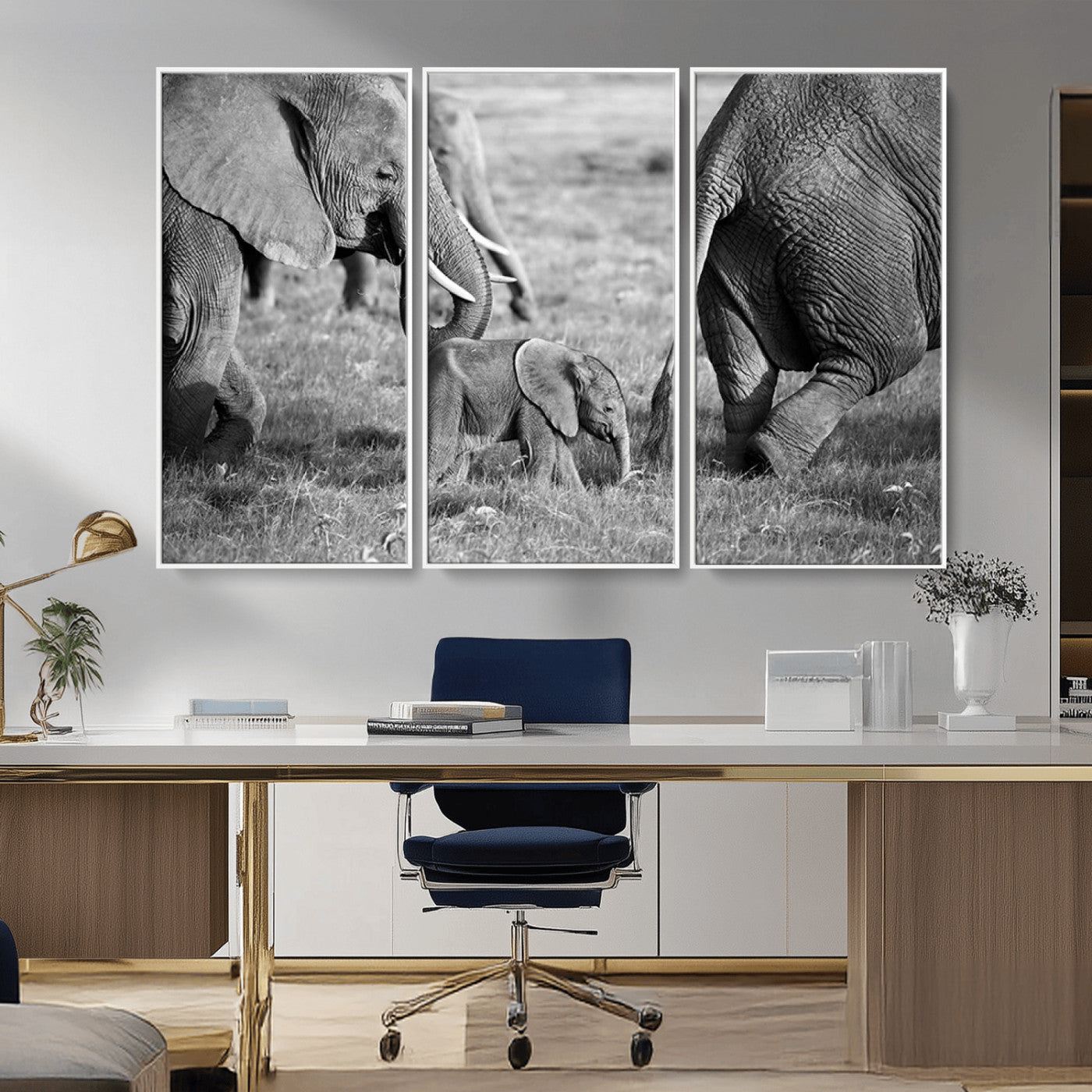 95787-MGV-FC-48X32-3P_White-Wild Elephant Wall Art Canvas Print