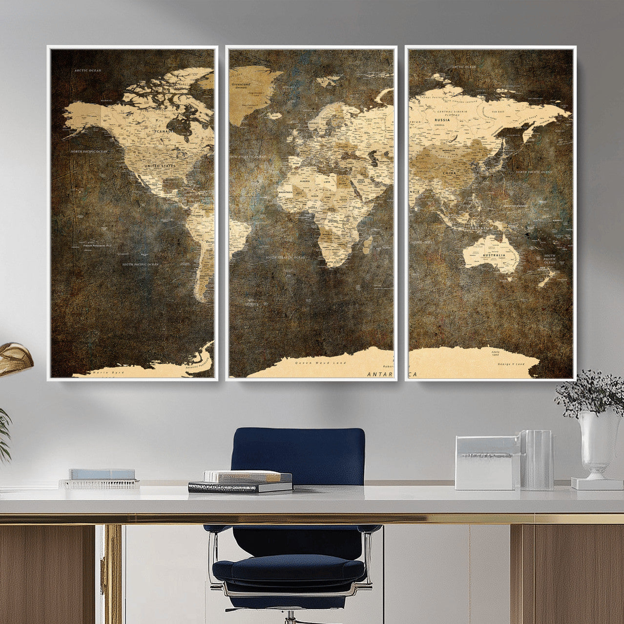 89742472-MGV-CV-36X24 - World Map Wall Art Canvas Print, Modern Decorative Framed Map Artwork Prints for Living Room, Office, Bedroom Wall Decor