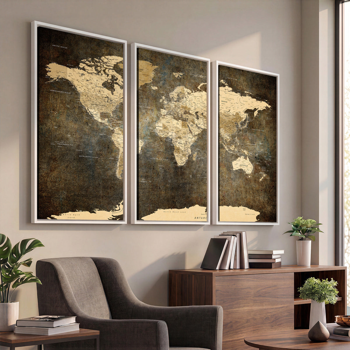 89742472-MGV-CV-36X24 - Large Framed Vintage World Map Wall Art Print for Home Wall