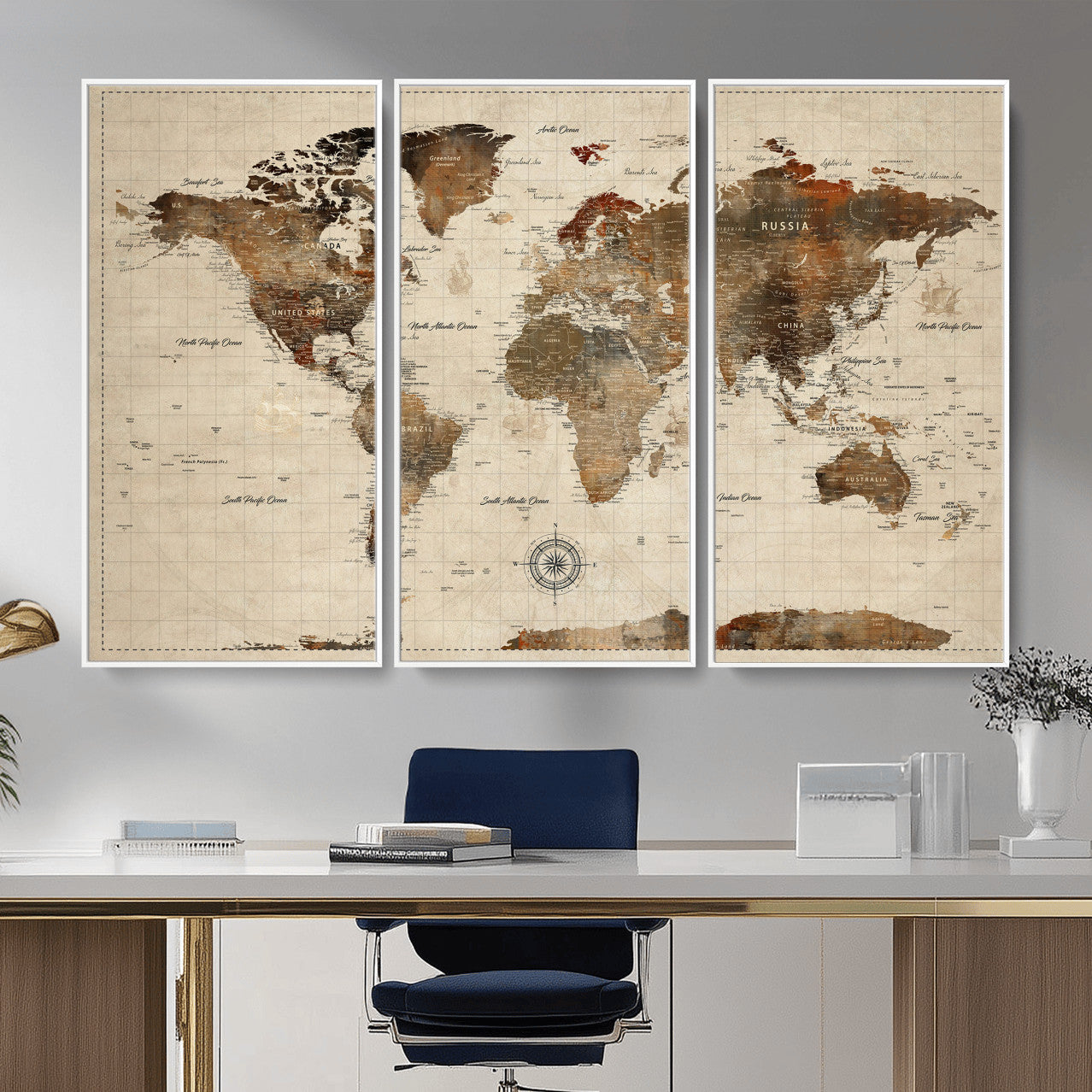 23610090-MGV-CV-36X24 - World Map Wall Art Canvas Print, Modern Decorative Framed Map Artwork Prints for Living Room, Office, Bedroom Wall Decor