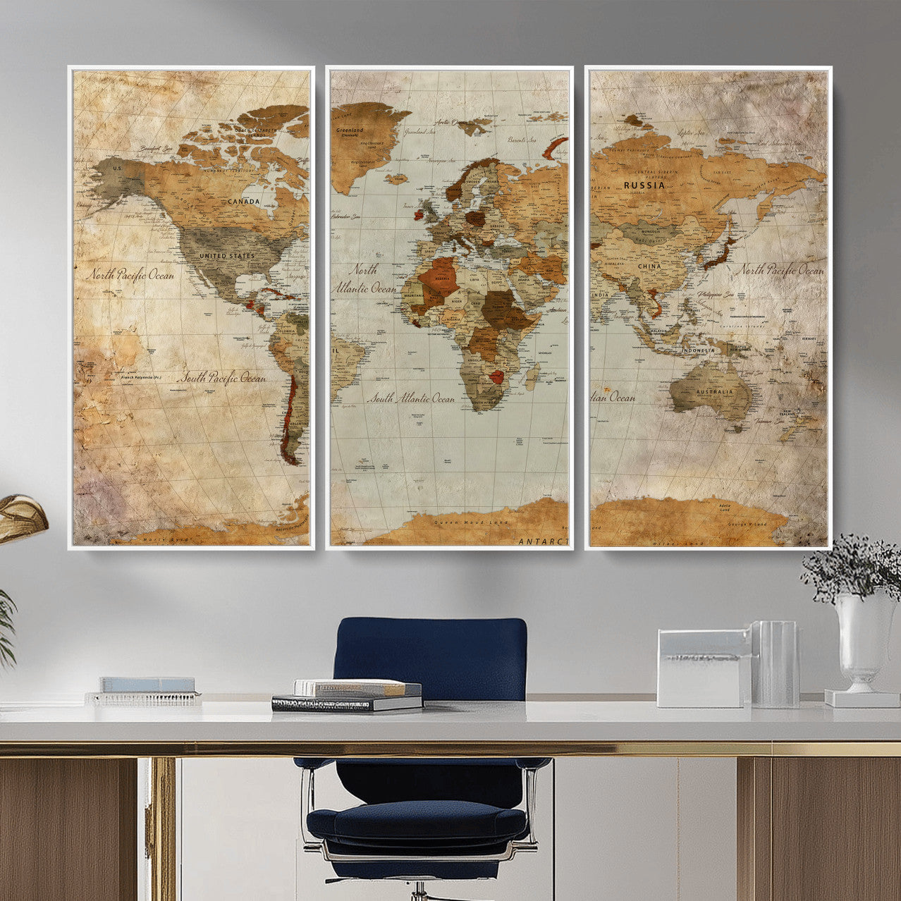 74176056-MGV-CV-36X24 - World Map Wall Art Canvas Print, Modern Decorative Framed Map Artwork Prints for Living Room, Office, Bedroom Wall Decor