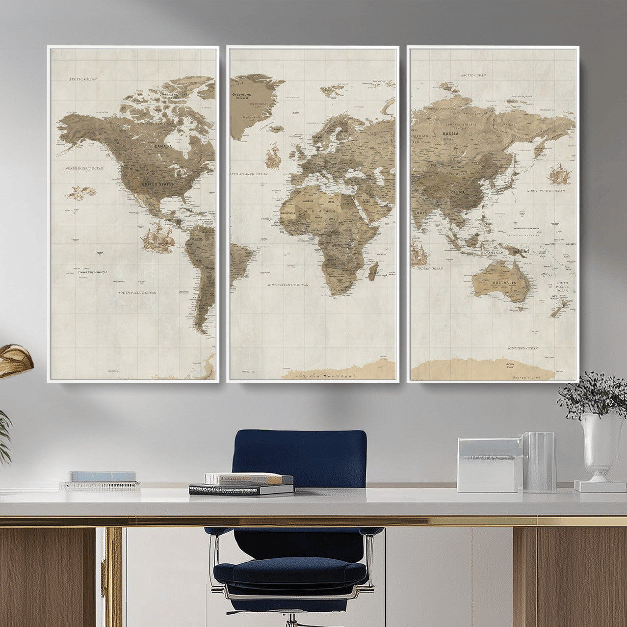 28283260-MGV-CV-36X24 - World Map Wall Art Canvas Print, Modern Decorative Framed Map Artwork Prints for Living Room, Office, Bedroom Wall Decor