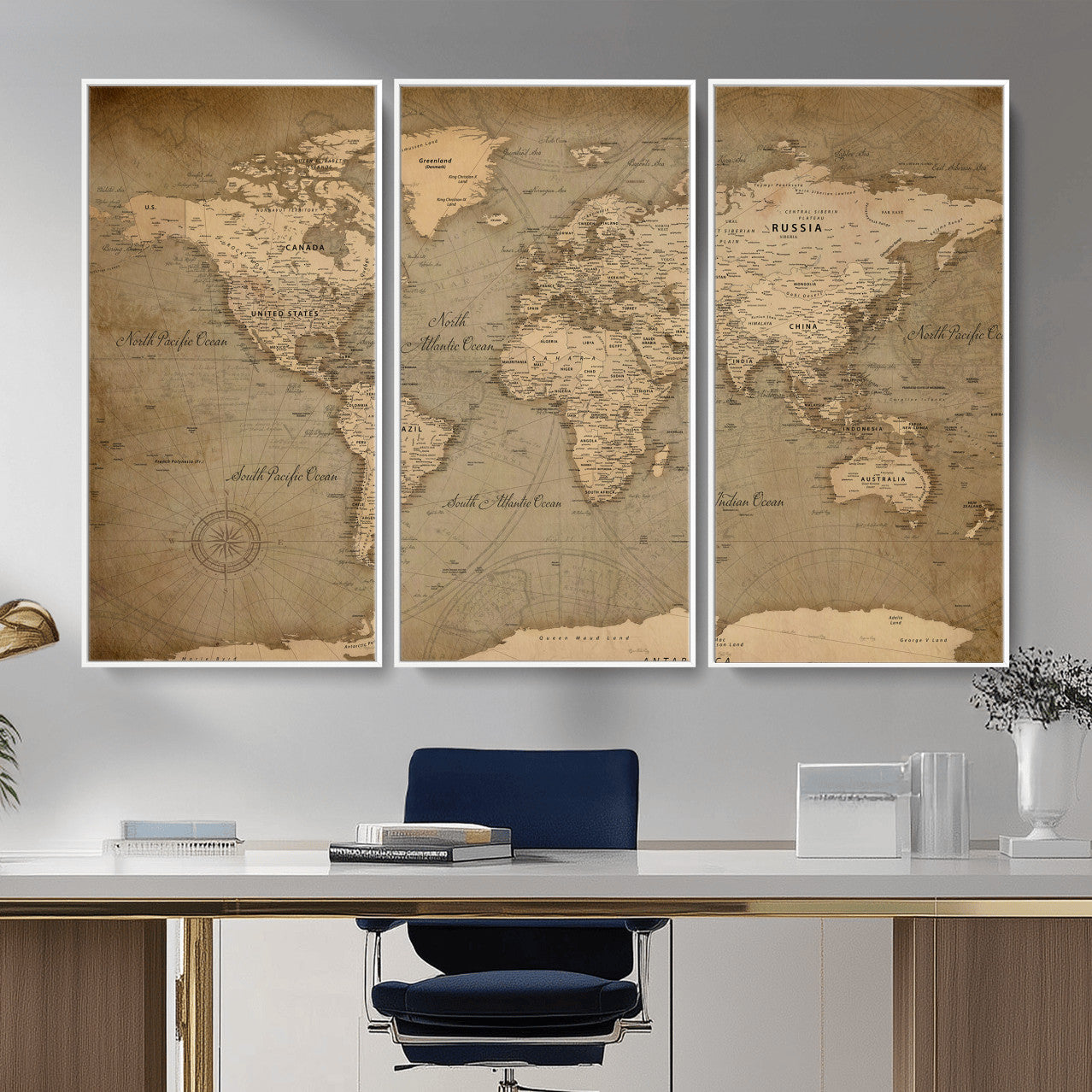 49946617-MGV-CV-36X24 - World Map Wall Art Canvas Print, Modern Decorative Framed Map Artwork Prints for Living Room, Office, Bedroom Wall Decor