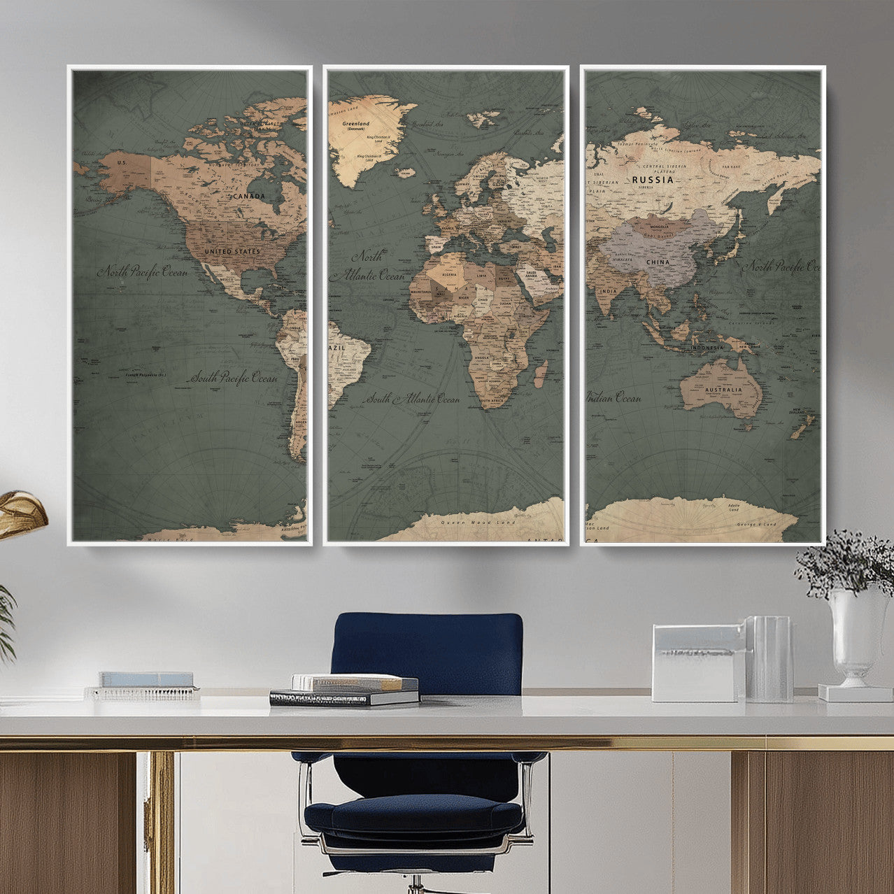 84619399-MGV-CV-36X24 - World Map Wall Art Canvas Print, Modern Decorative Framed Map Artwork Prints for Living Room, Office, Bedroom Wall Decor