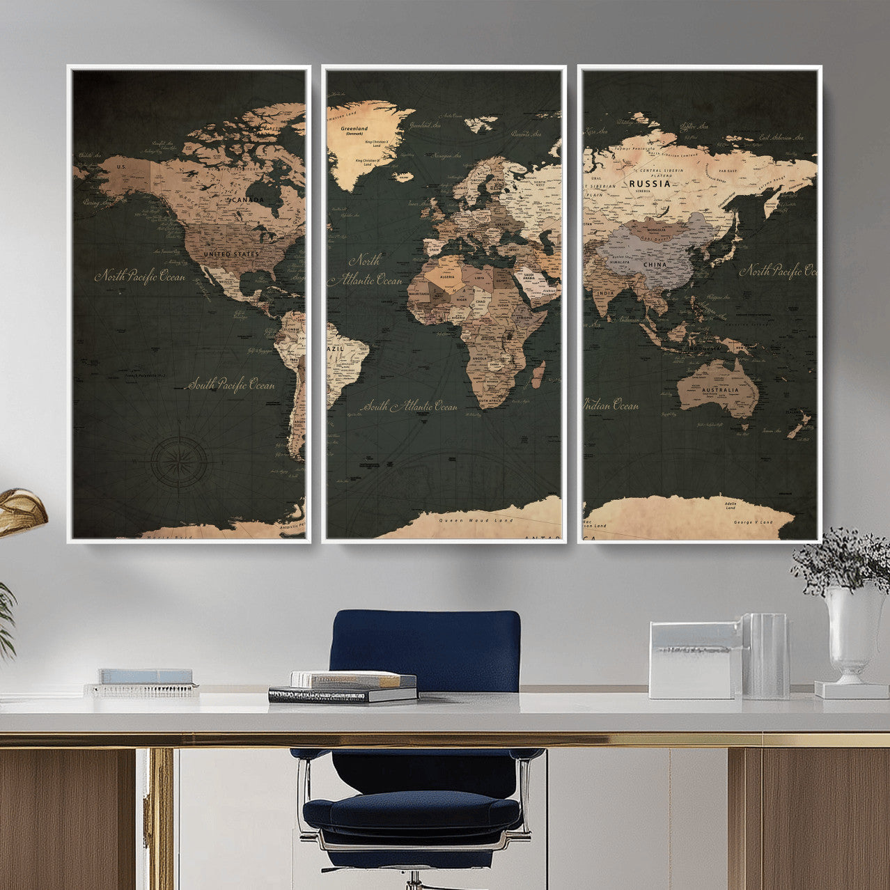 62059333-MGV-CV-36X24 - World Map Wall Art Canvas Print, Modern Decorative Framed Map Artwork Prints for Living Room, Office, Bedroom Wall Decor