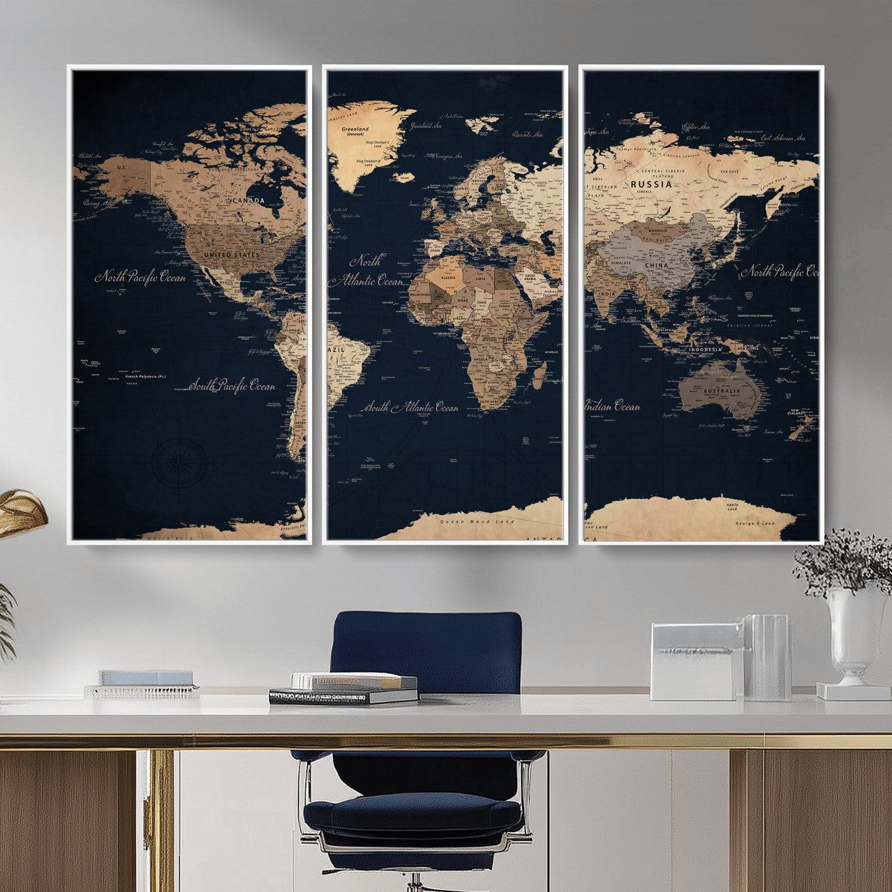 53971530-MGV-CV-36X24 - World Map Wall Art Canvas Print, Modern Decorative Framed Map Artwork Prints for Living Room, Office, Bedroom Wall Decor