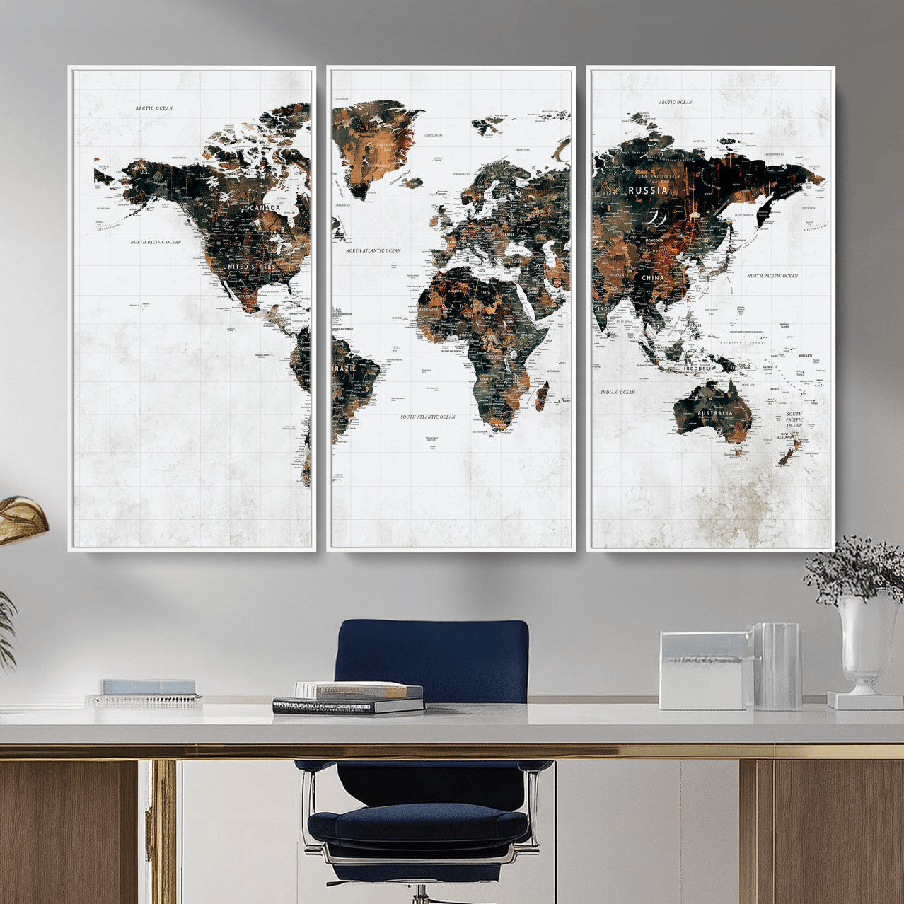 60008766-MGV-CV-36X24 - World Map Wall Art Canvas Print, Modern Decorative Framed Map Artwork Prints for Living Room, Office, Bedroom Wall Decor