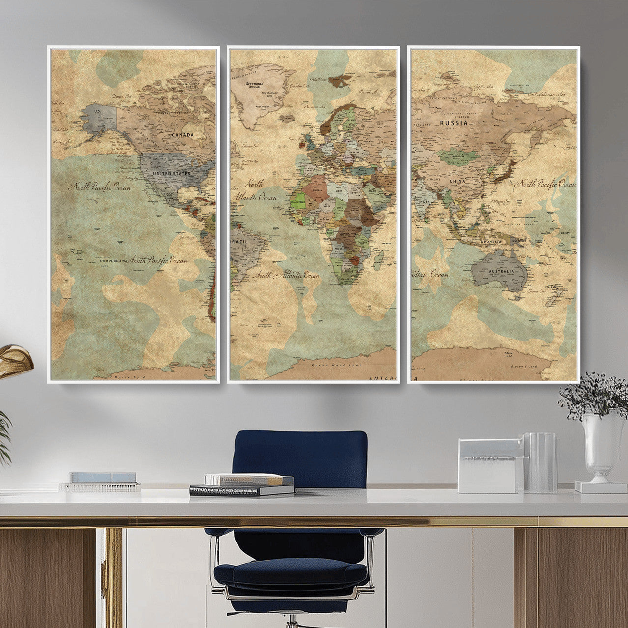 72396478-MGV-CV-36X24 - World Map Wall Art Canvas Print, Modern Decorative Framed Map Artwork Prints for Living Room, Office, Bedroom Wall Decor