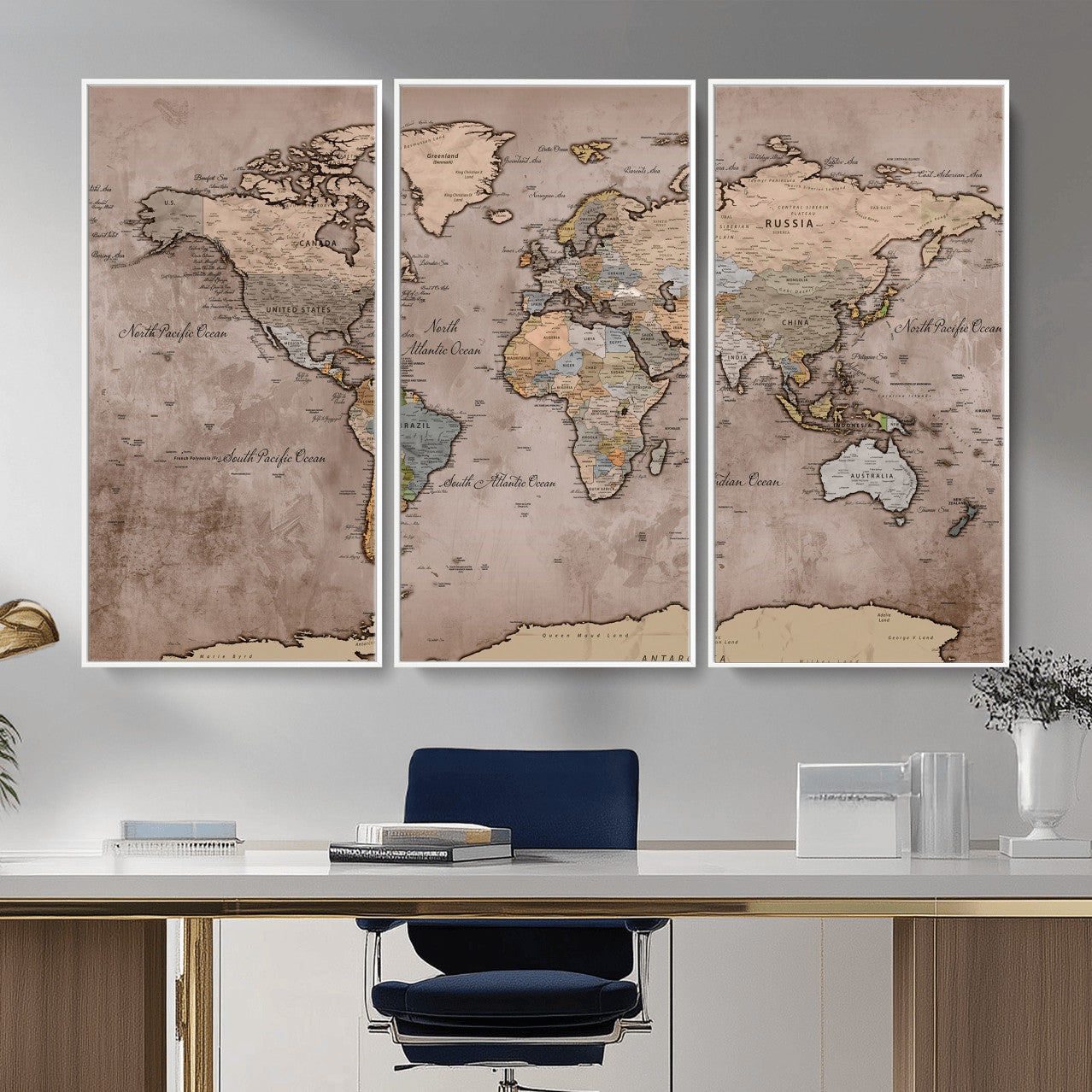 91471273-MGV-CV-36X24 - World Map Wall Art Canvas Print, Modern Decorative Framed Map Artwork Prints for Living Room, Office, Bedroom Wall Decor