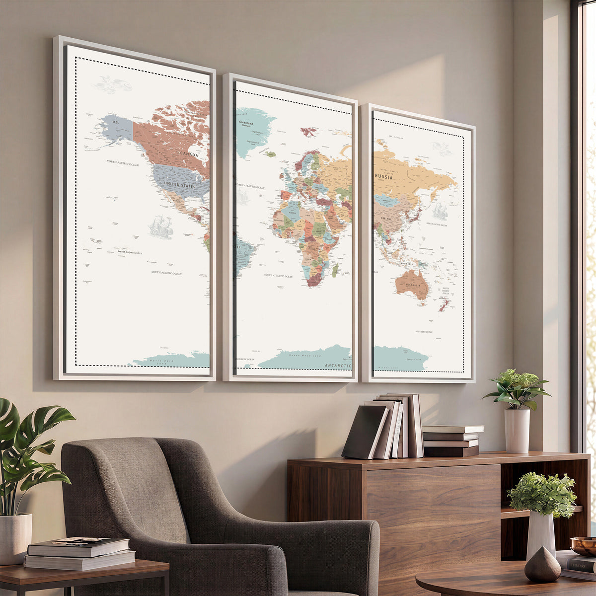 63447567-MGV-CV-36X24 - Pastel Colors World Map Wall Art Canvas Print