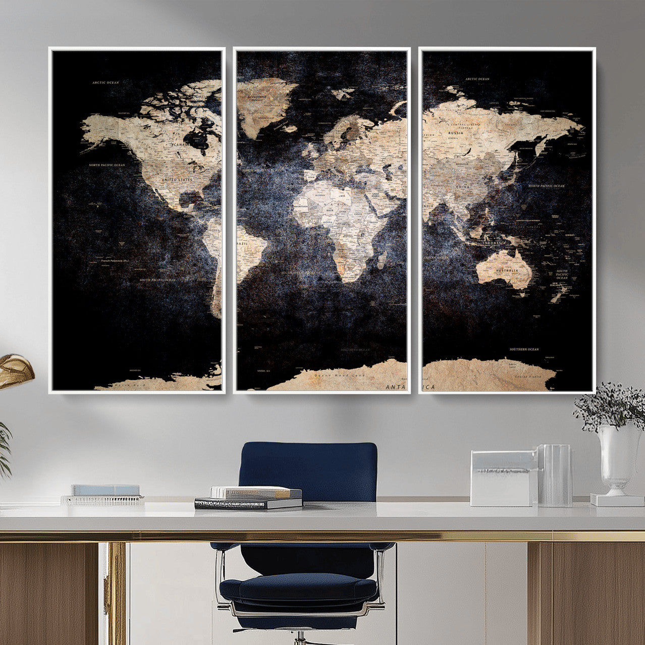 56713386-MGV-CV-36X24 - World Map Wall Art Canvas Print, Modern Decorative Framed Map Artwork Prints for Living Room, Office, Bedroom Wall Decor
