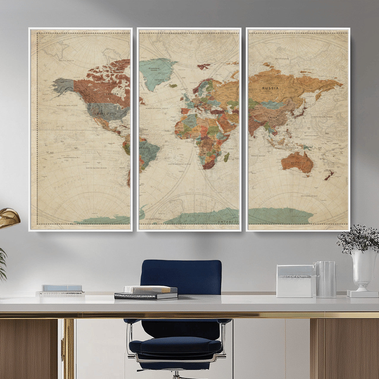 74172497-MGV-CV-36X24 - World Map Wall Art Canvas Print, Modern Decorative Framed Map Artwork Prints for Living Room, Office, Bedroom Wall Decor