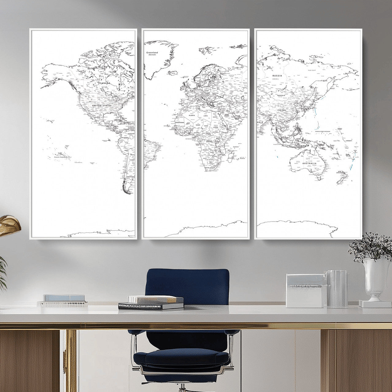 21002736-MGV-CV-36X24 - World Map Wall Art Canvas Print, Modern Decorative Framed Map Artwork Prints for Living Room, Office, Bedroom Wall Decor
