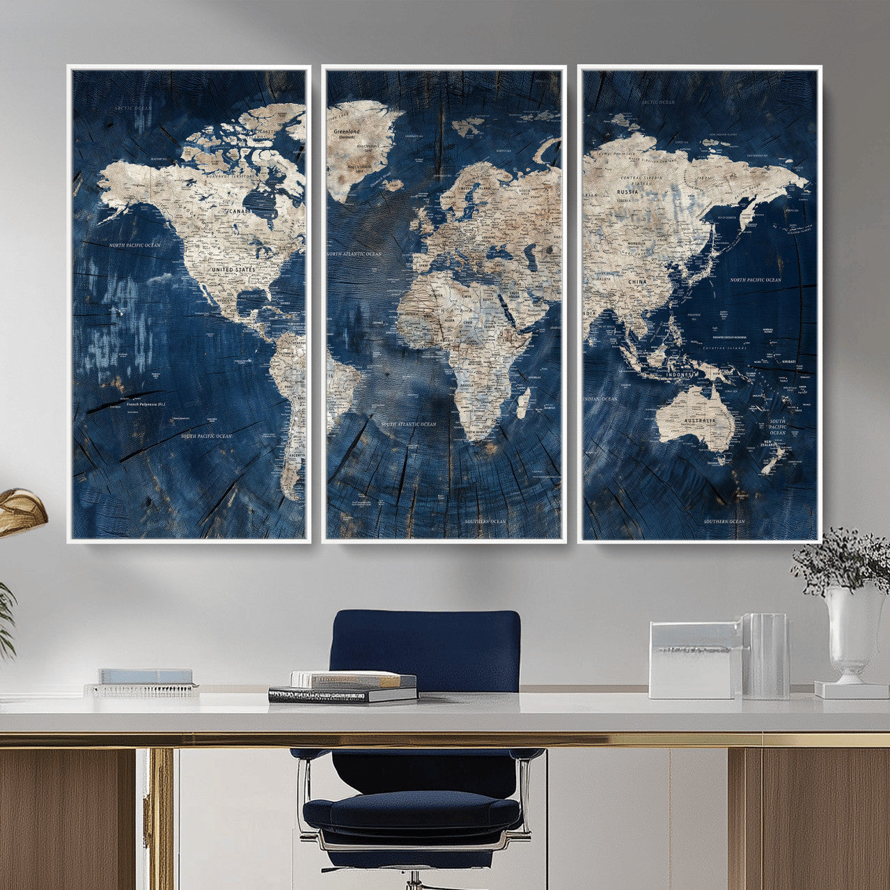 56126010-MGV-CV-36X24 - World Map Wall Art Canvas Print, Modern Decorative Framed Map Artwork Prints for Living Room, Office, Bedroom Wall Decor