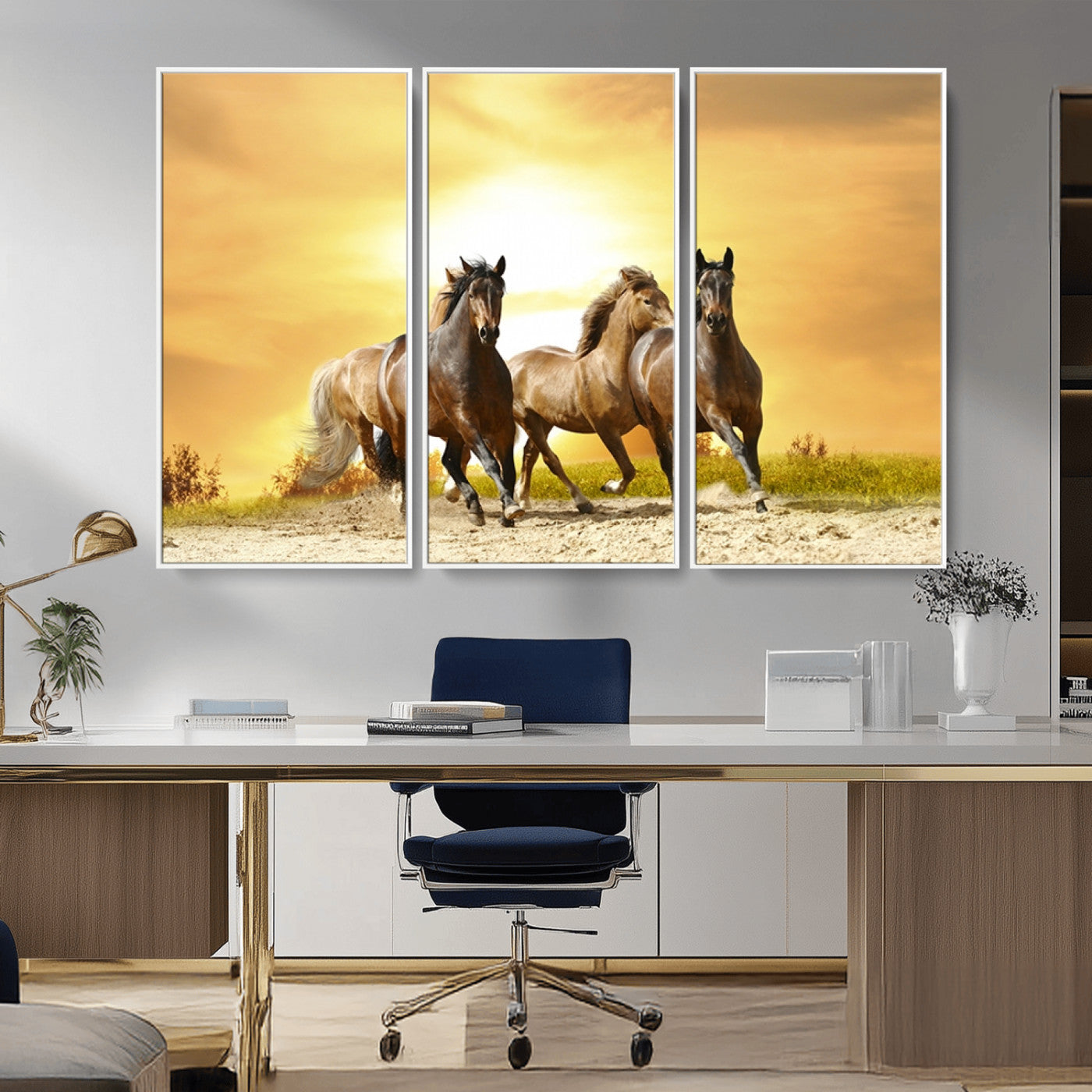 -Wild Horses Wall Art Canvas Print – Framed Galloping Herd Animal Artwork for Home, Office, Living Room, Guest Room