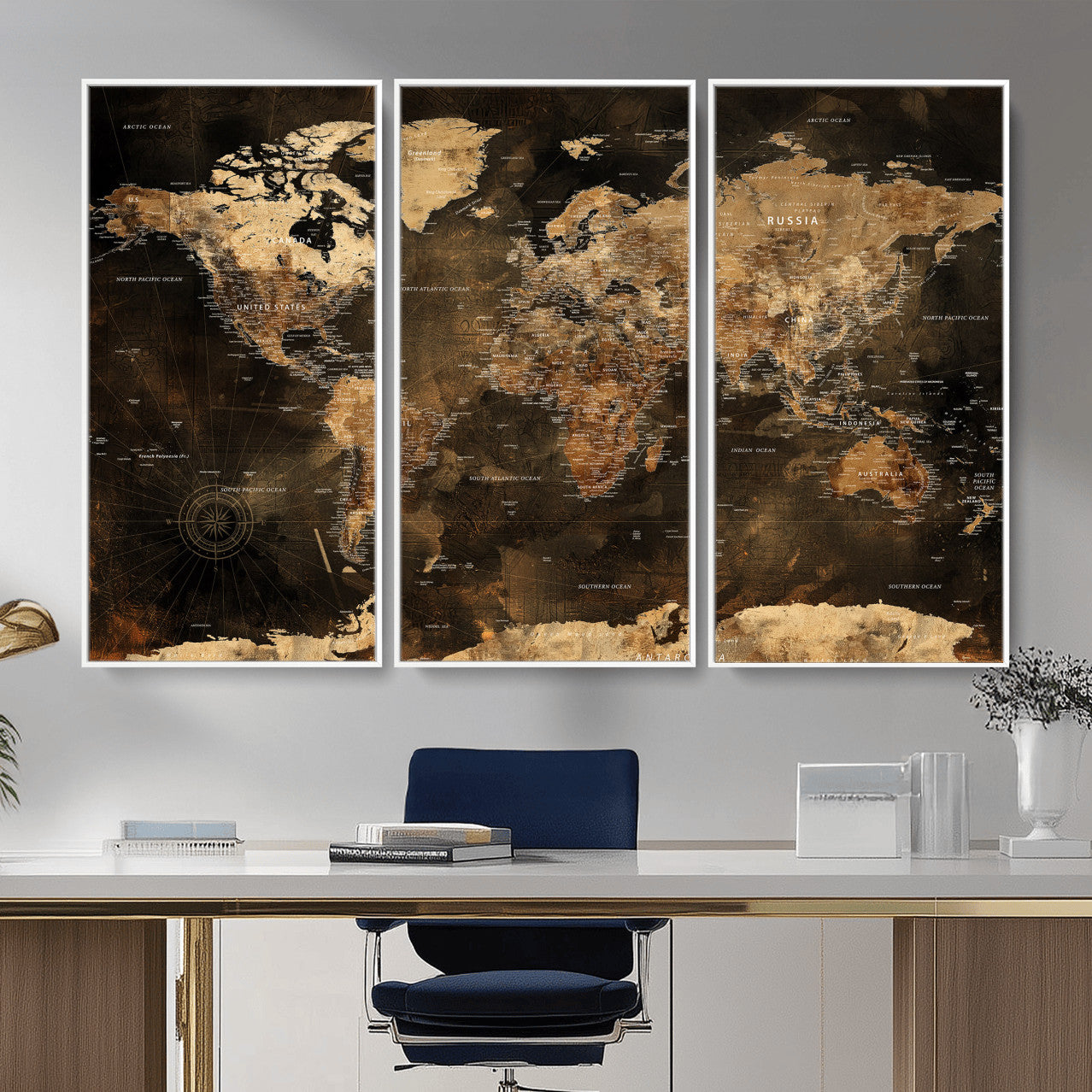 97742922-MGV-CV-36X24 - World Map Wall Art Canvas Print, Modern Decorative Framed Map Artwork Prints for Living Room, Office, Bedroom Wall Decor