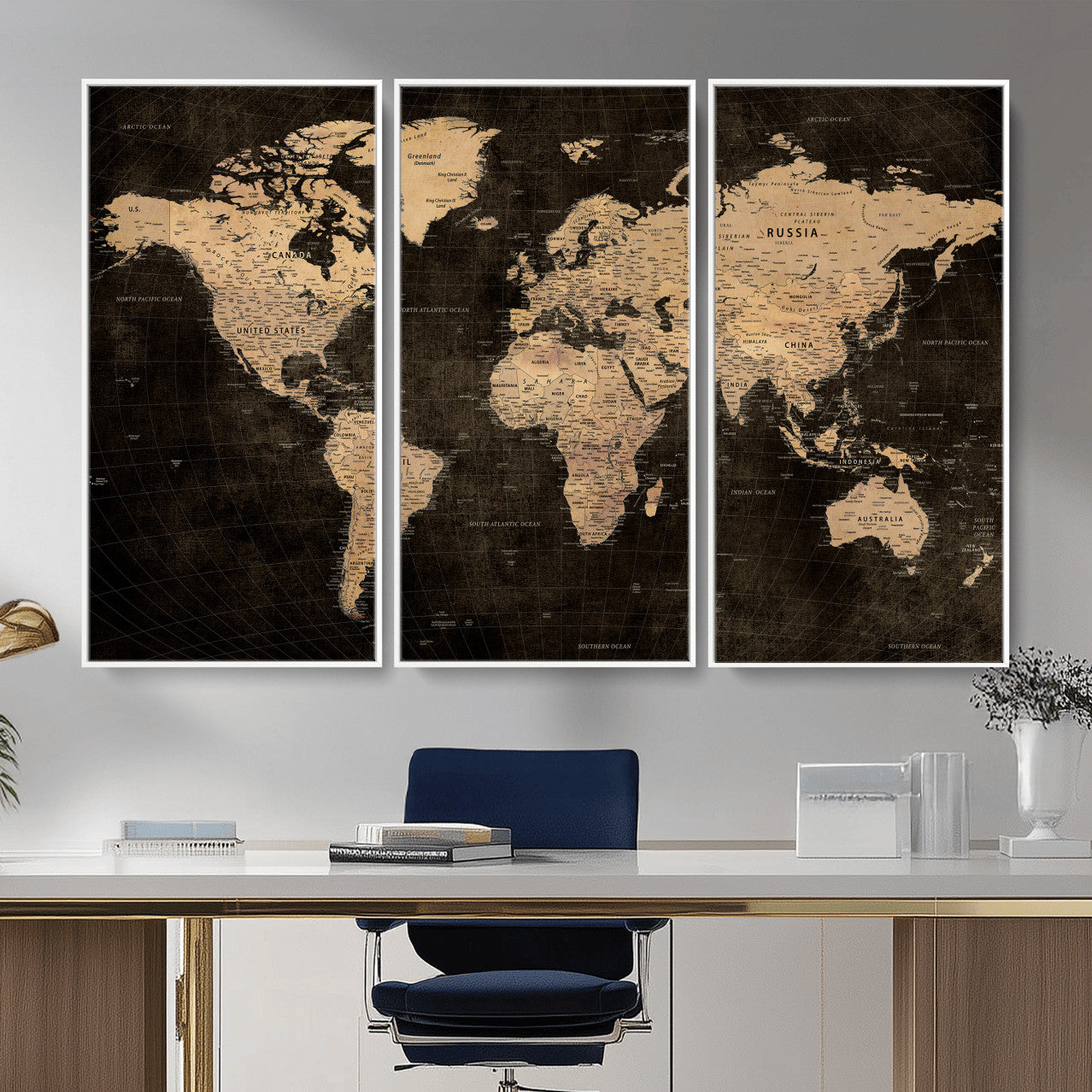 15118265-MGV-CV-36X24 - World Map Wall Art Canvas Print, Modern Decorative Framed Map Artwork Prints for Living Room, Office, Bedroom Wall Decor