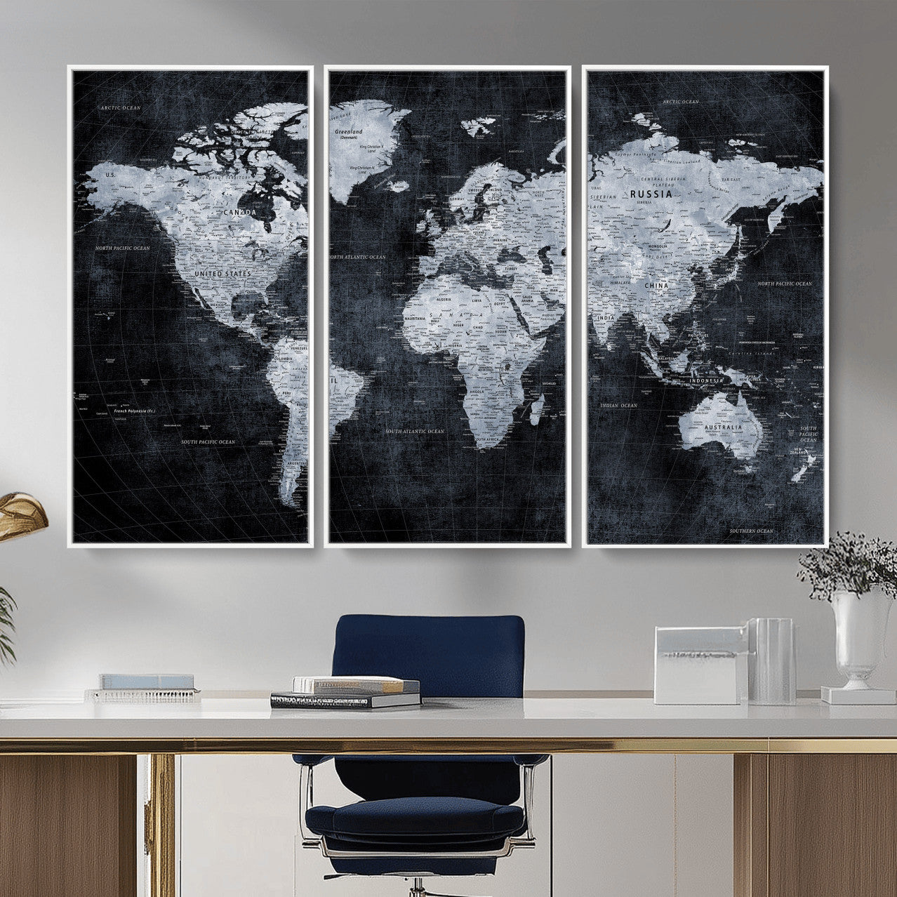 86893704-MGV-CV-36X24 - World Map Wall Art Canvas Print, Modern Decorative Framed Map Artwork Prints for Living Room, Office, Bedroom Wall Decor