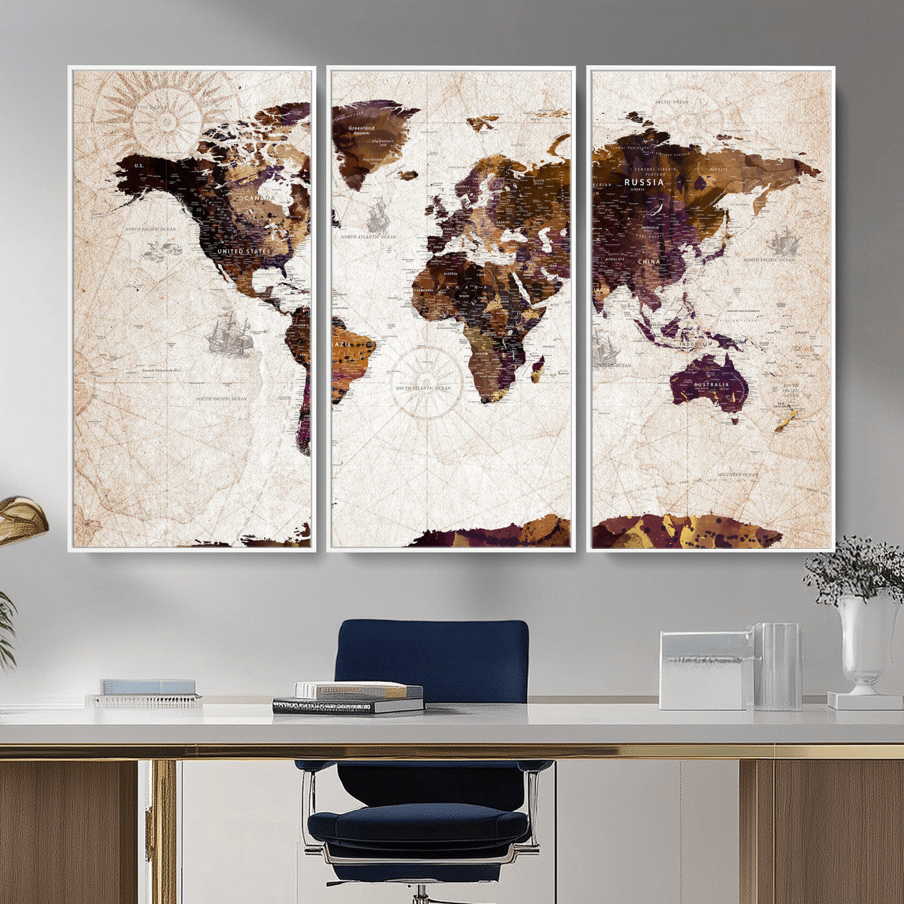 53400857-MGV-CV-36X24 - World Map Wall Art Canvas Print, Modern Decorative Framed Map Artwork Prints for Living Room, Office, Bedroom Wall Decor