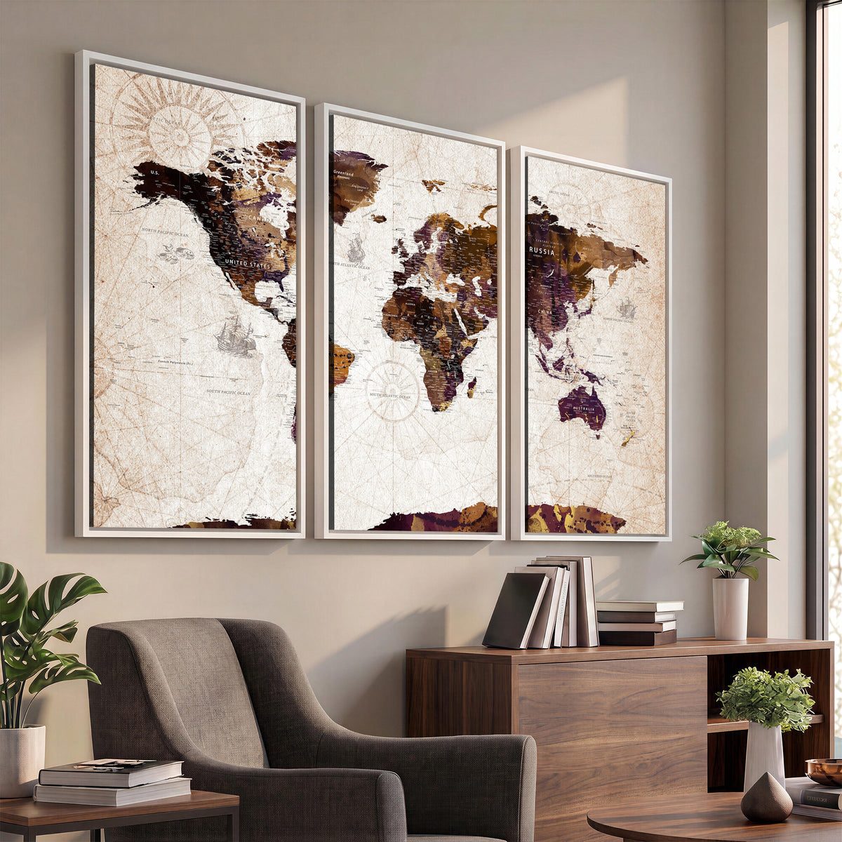 53400857-MGV-CV-36X24 - Blue Watercolor World Map Canvas Print – Framed Modern Wall
