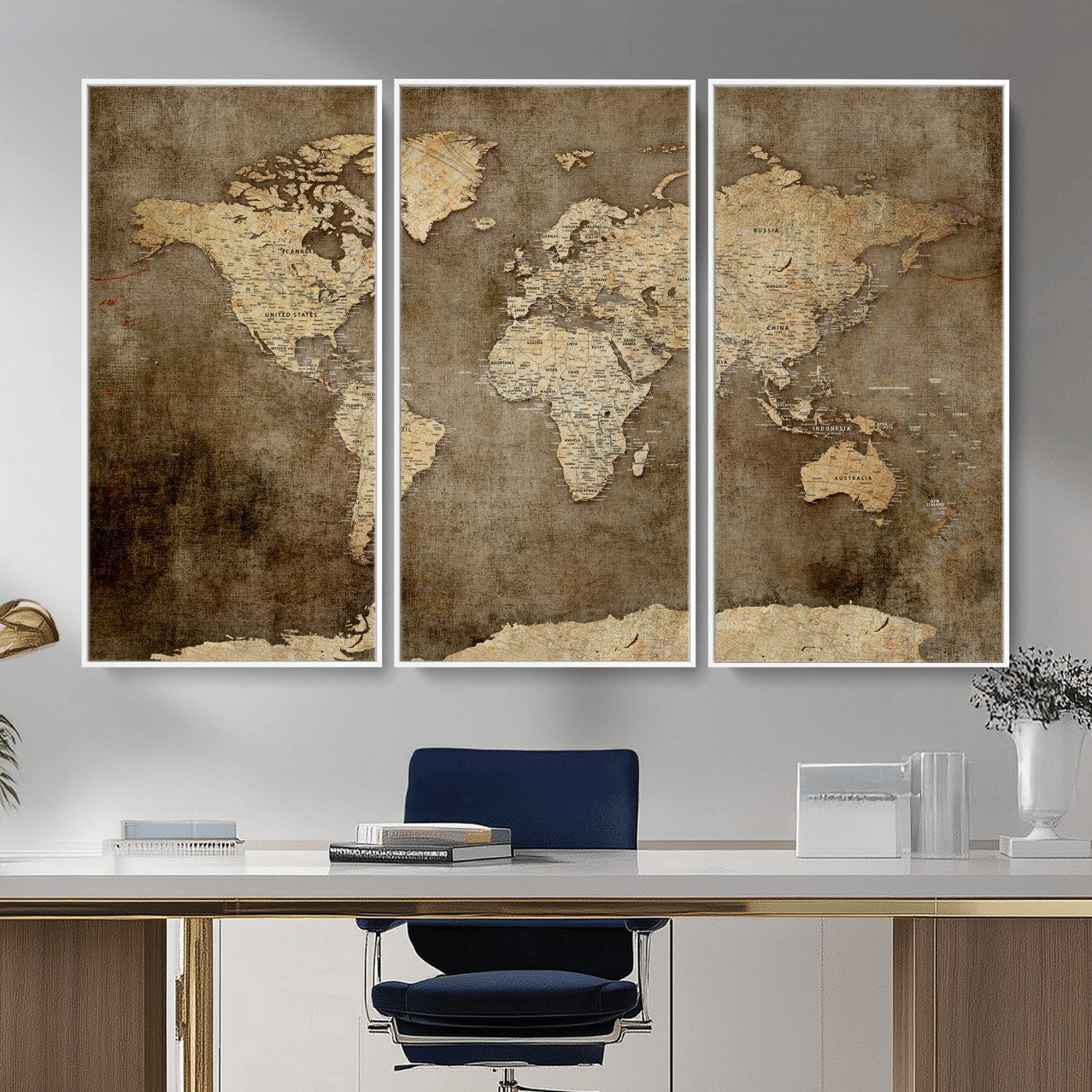 35847542-MGV-CV-36X24 - World Map Wall Art Canvas Print, Modern Decorative Framed Map Artwork Prints for Living Room, Office, Bedroom Wall Decor