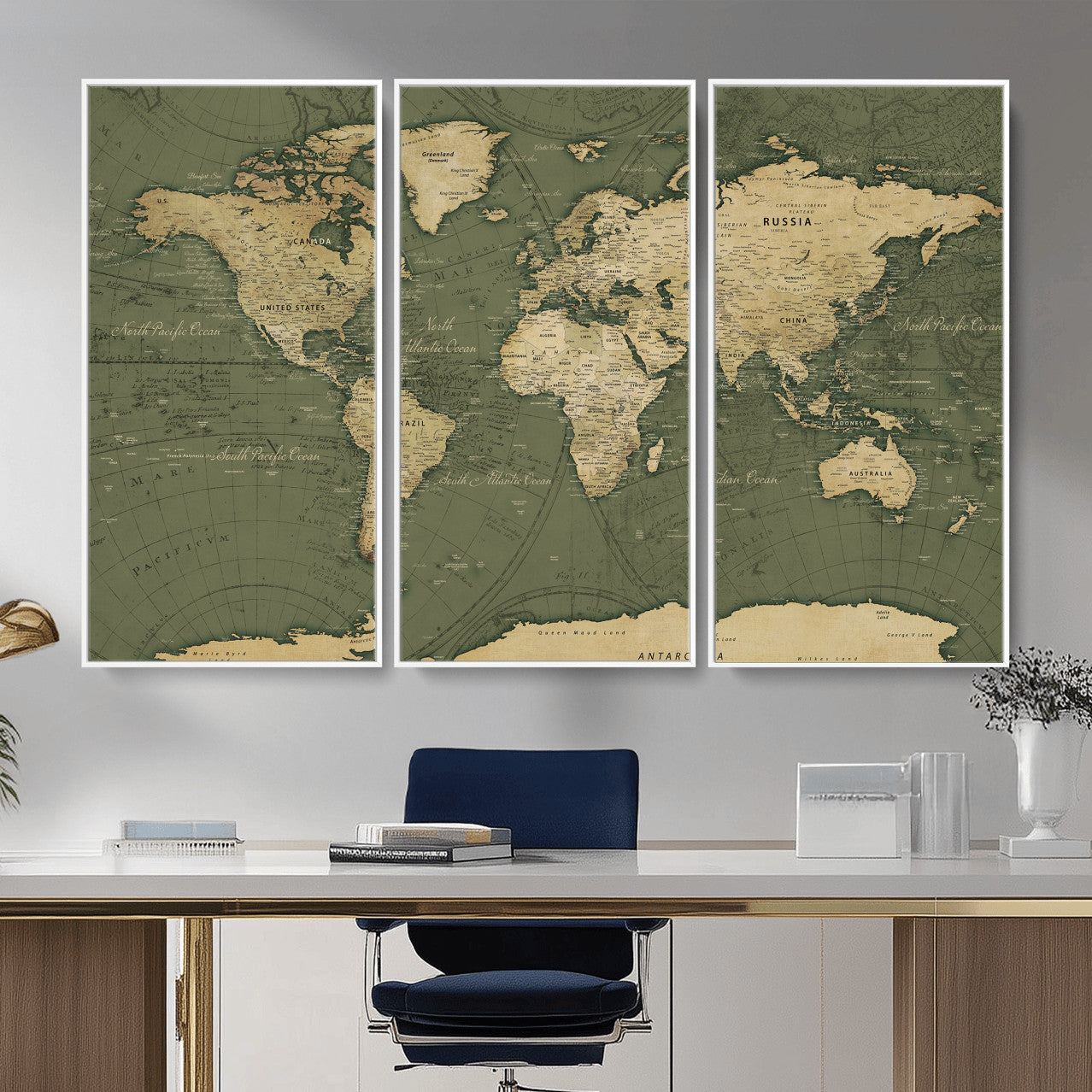 75846040-MGV-CV-36X24 - World Map Wall Art Canvas Print, Modern Decorative Framed Map Artwork Prints for Living Room, Office, Bedroom Wall Decor