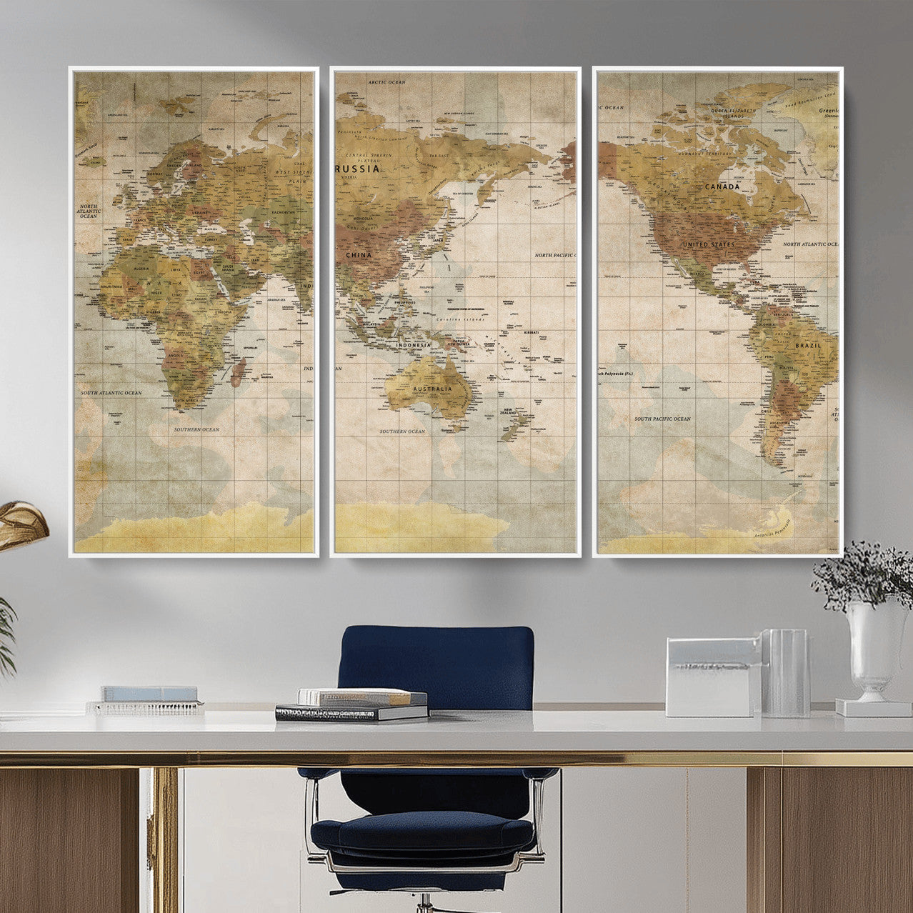 22305205-MGV-CV-36X24 - World Map Wall Art Canvas Print, Modern Decorative Framed Map Artwork Prints for Living Room, Office, Bedroom Wall Decor