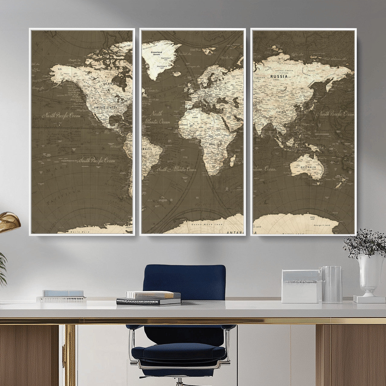 33202610-MGV-CV-36X24 - World Map Wall Art Canvas Print, Modern Decorative Framed Map Artwork Prints for Living Room, Office, Bedroom Wall Decor