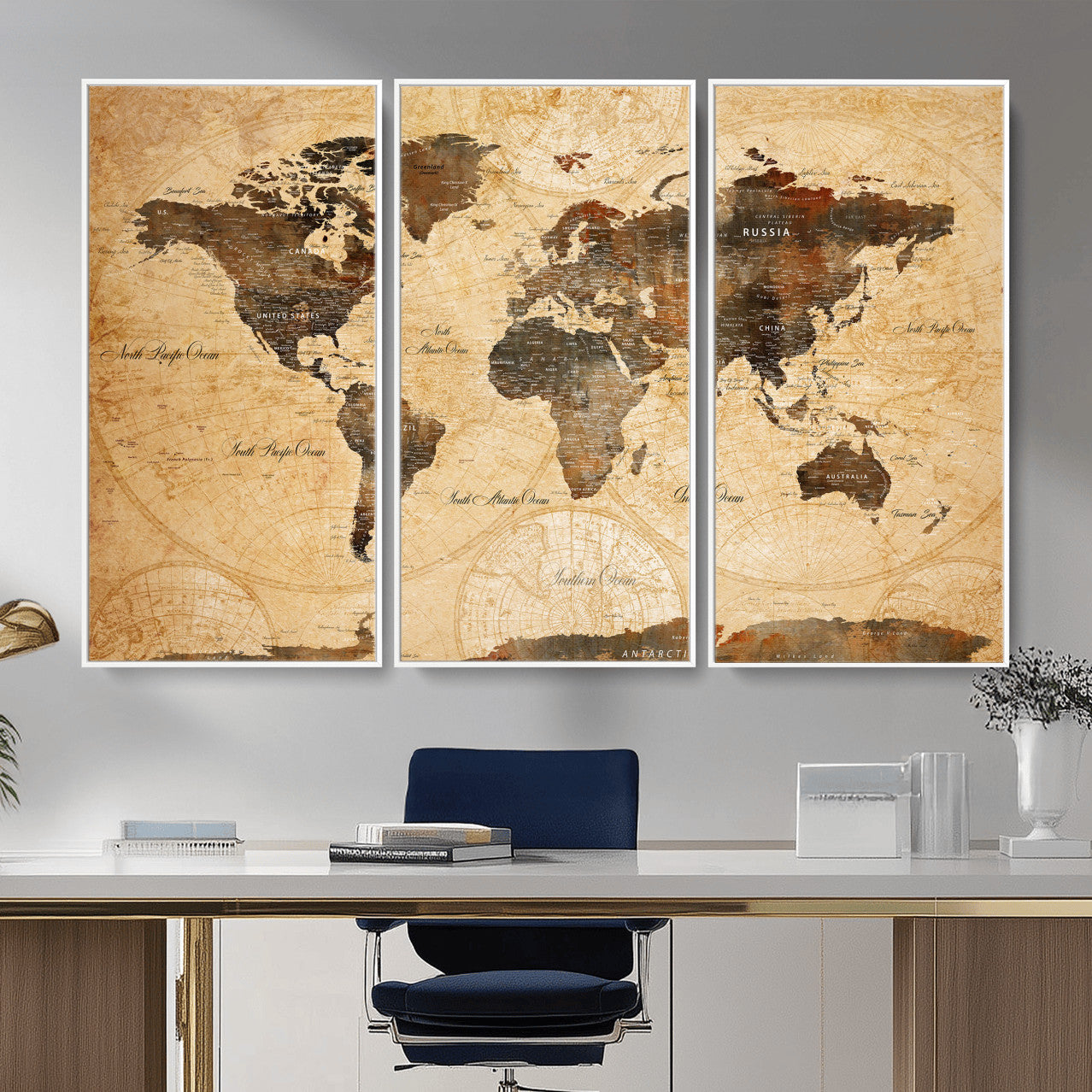 63156625-MGV-CV-36X24 - World Map Wall Art Canvas Print, Modern Decorative Framed Map Artwork Prints for Living Room, Office, Bedroom Wall Decor