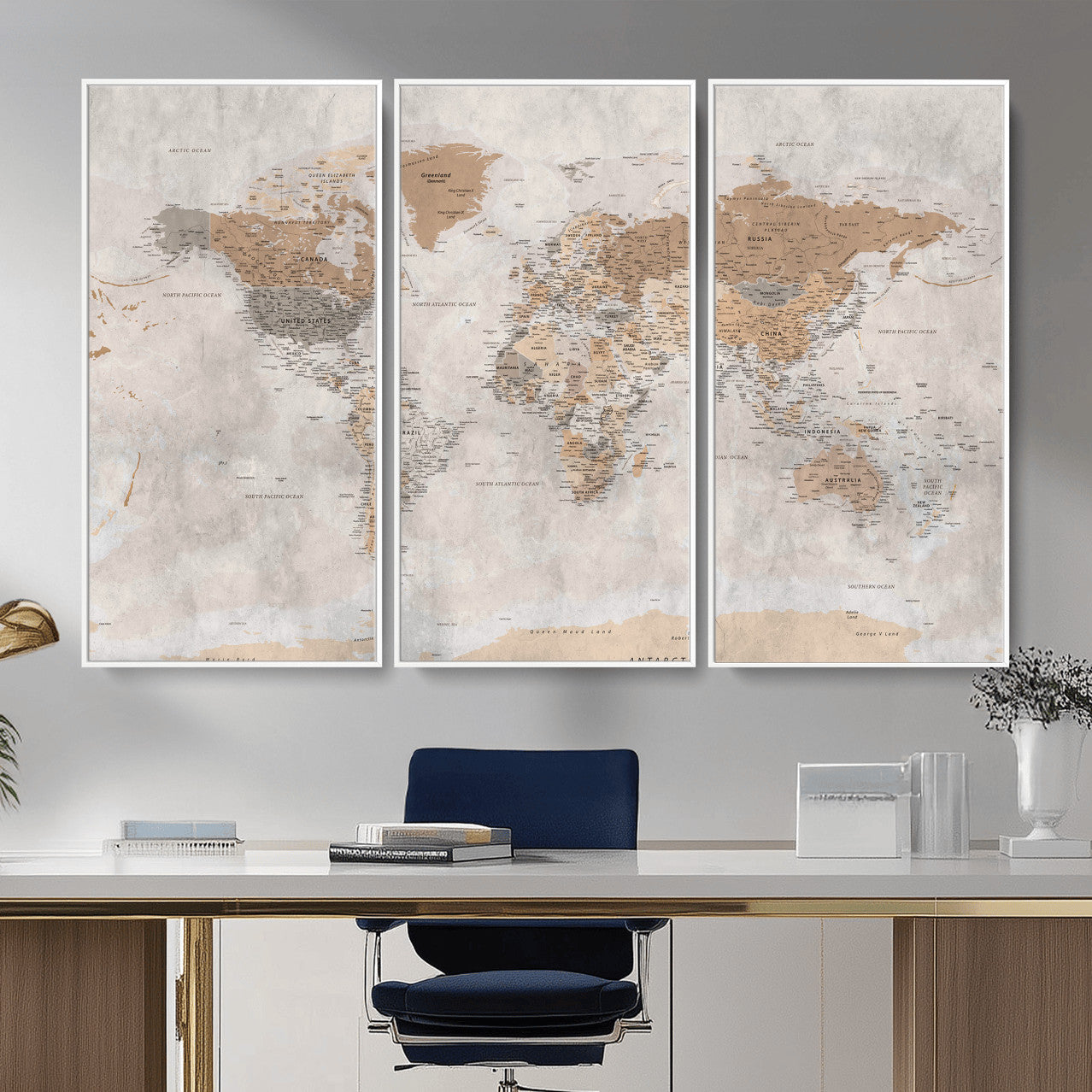 34051638-MGV-CV-36X24 - World Map Wall Art Canvas Print, Modern Decorative Framed Map Artwork Prints for Living Room, Office, Bedroom Wall Decor