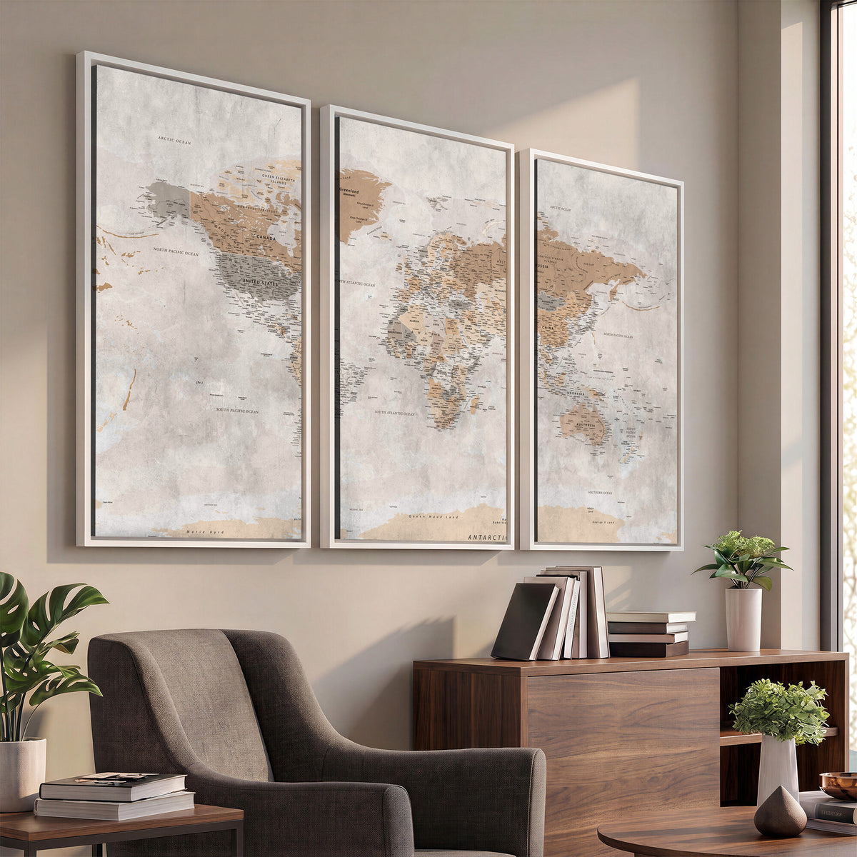 34051638-MGV-CV-36X24 - Detailed World Map Wall Art Canvas Print for Home and Office Decor