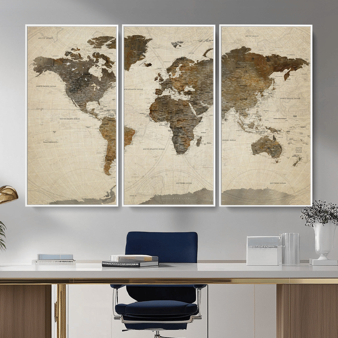 49623468-MGV-CV-36X24 - World Map Wall Art Canvas Print, Modern Decorative Framed Map Artwork Prints for Living Room, Office, Bedroom Wall Decor