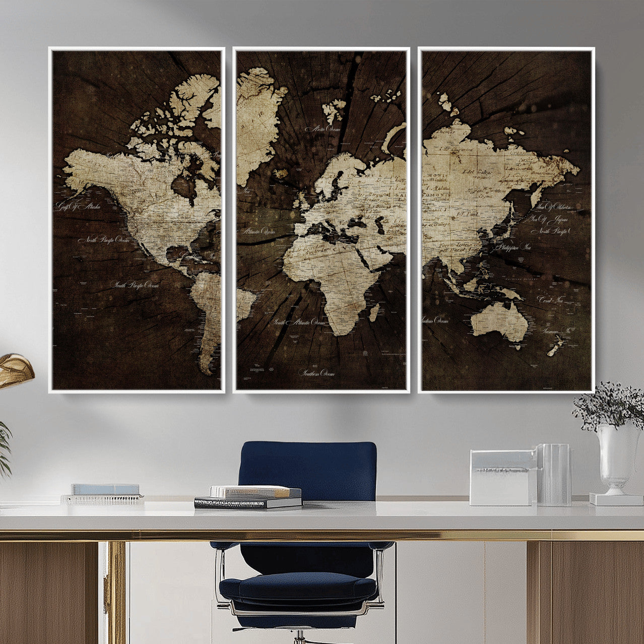 40991509-MGV-CV-36X24 - World Map Wall Art Canvas Print, Modern Decorative Framed Map Artwork Prints for Living Room, Office, Bedroom Wall Decor