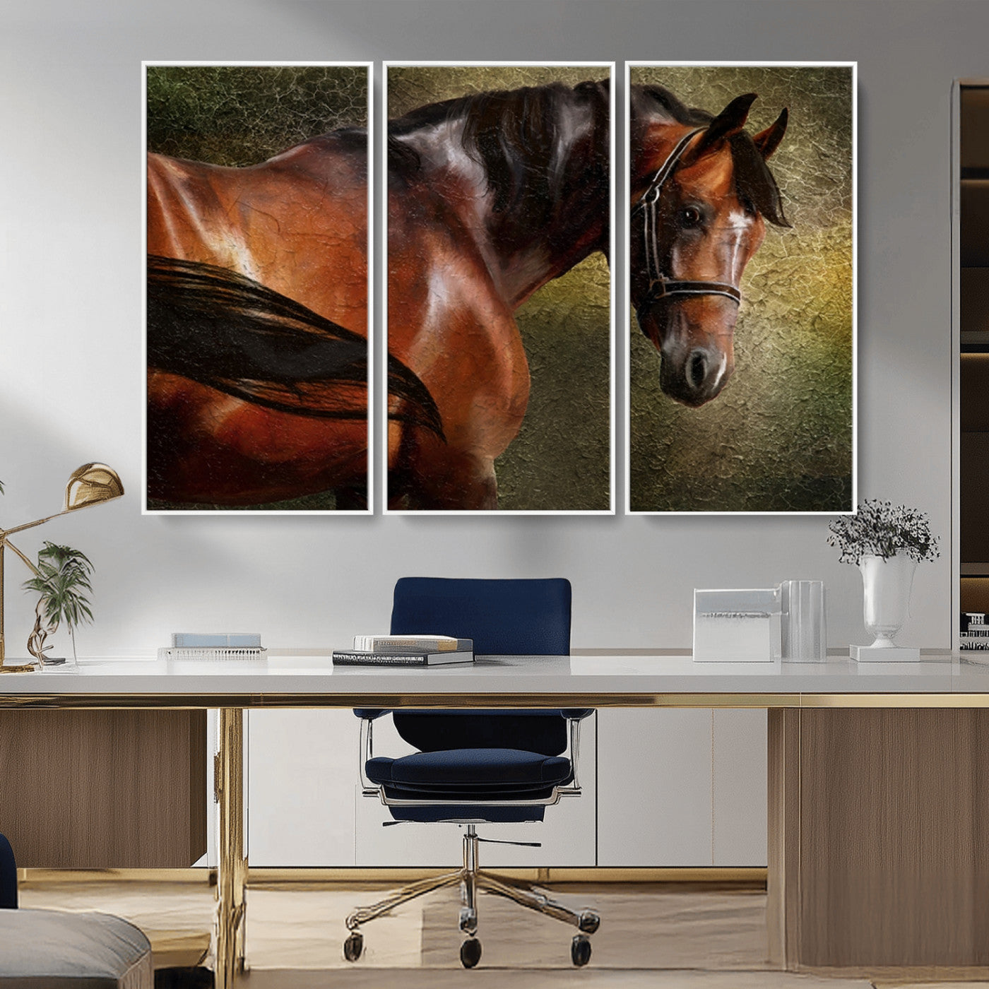 76810-MGV-CV-36X24-Majestic Brown Horse Wall Art Canvas Print – Framed Equestrian Artwork with Elegant Stallion Artwork for Home or Office Decor