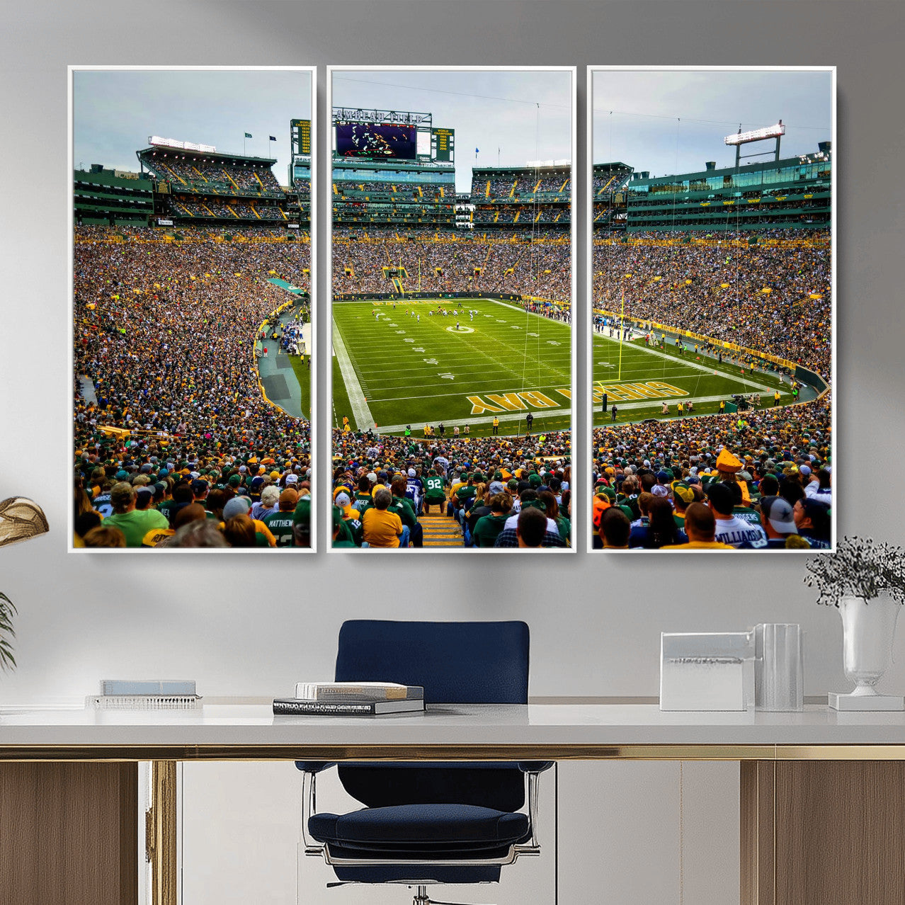 56521752-MGV-CV-36X24 - Green Bay Packers Stadium Wall Art Canvas Print, Lambeau Field Football Stadium Artwork, Framed Wall Art Ready to Hang