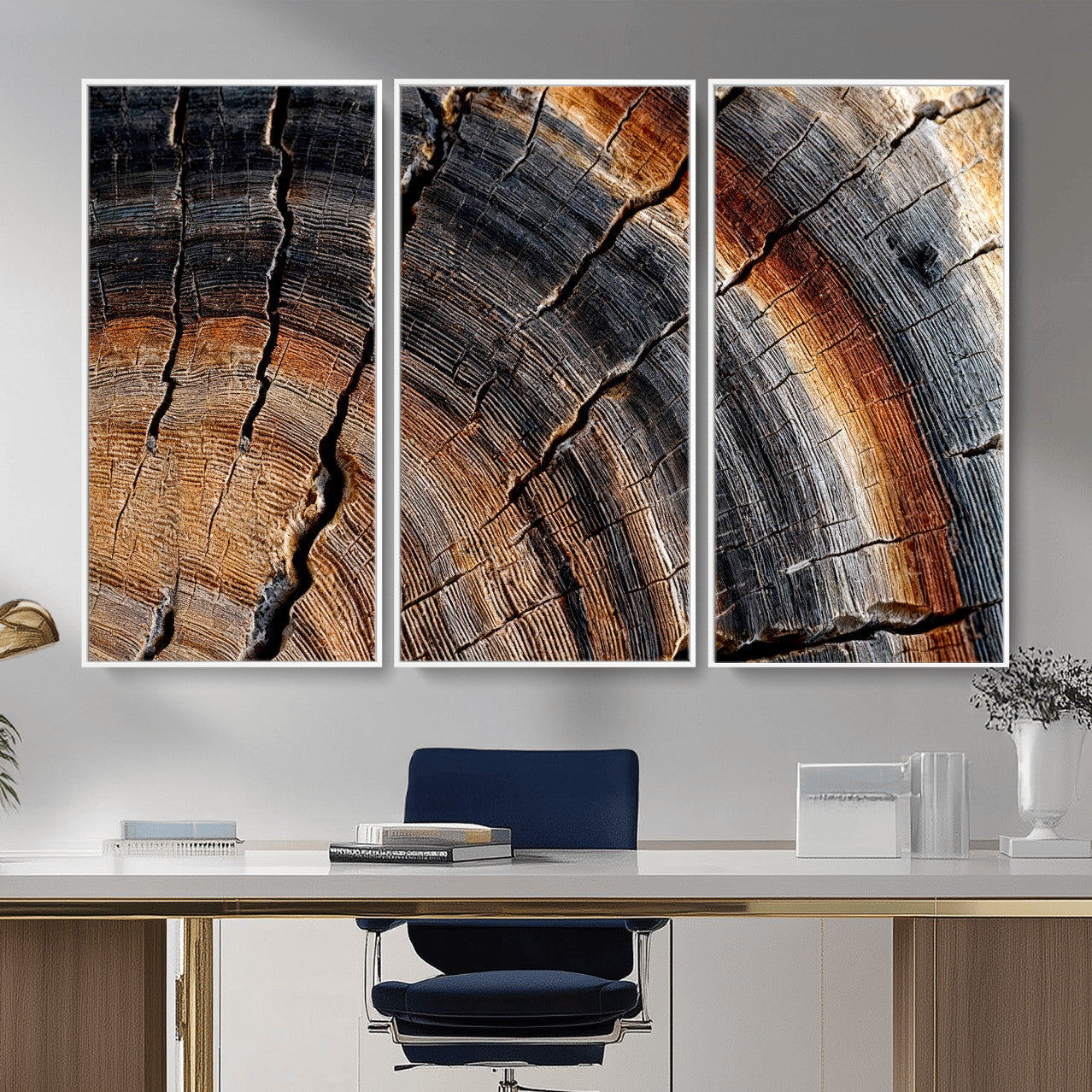 92693966E-MGV-CV-36X24 - Framed Large Abstract Wood Grain Canvas Print, Tree Ring Pattern Wall Art, Framed Canvas Ready to Hang