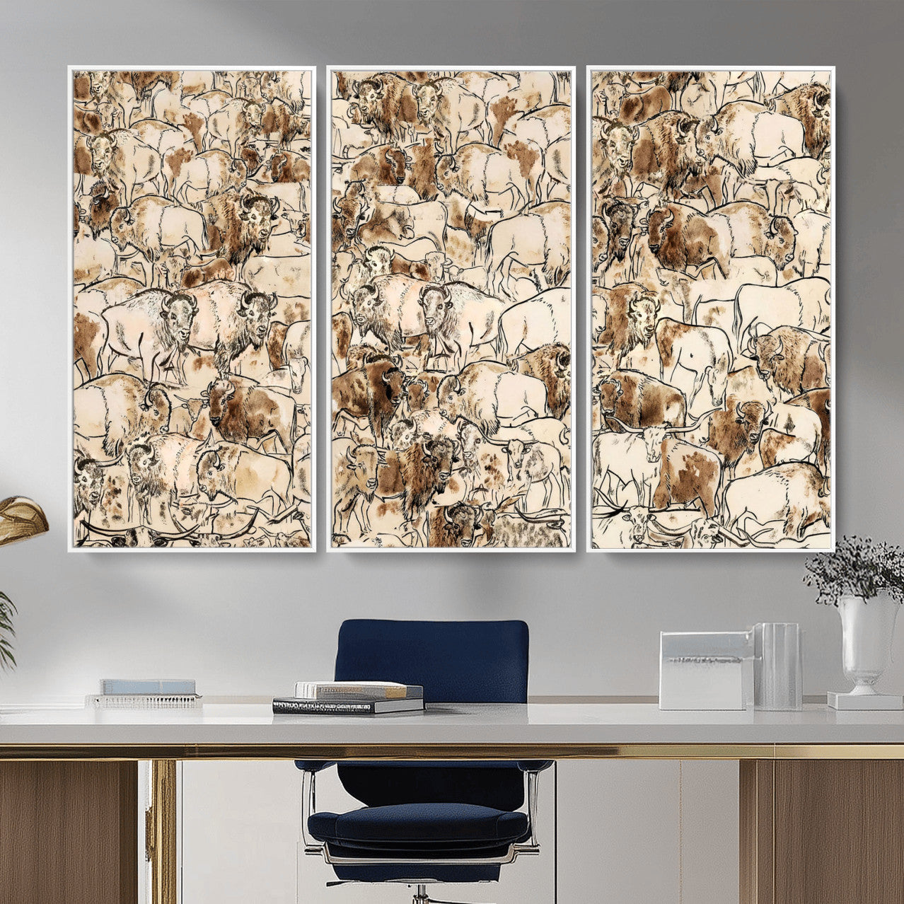 50142019-MGV-CV-36X24 - Farmhouse Animals Wall Art Canvas Print - Abstract Farm Animal Drawing Mid-Century Wall Art for Cabin Decor