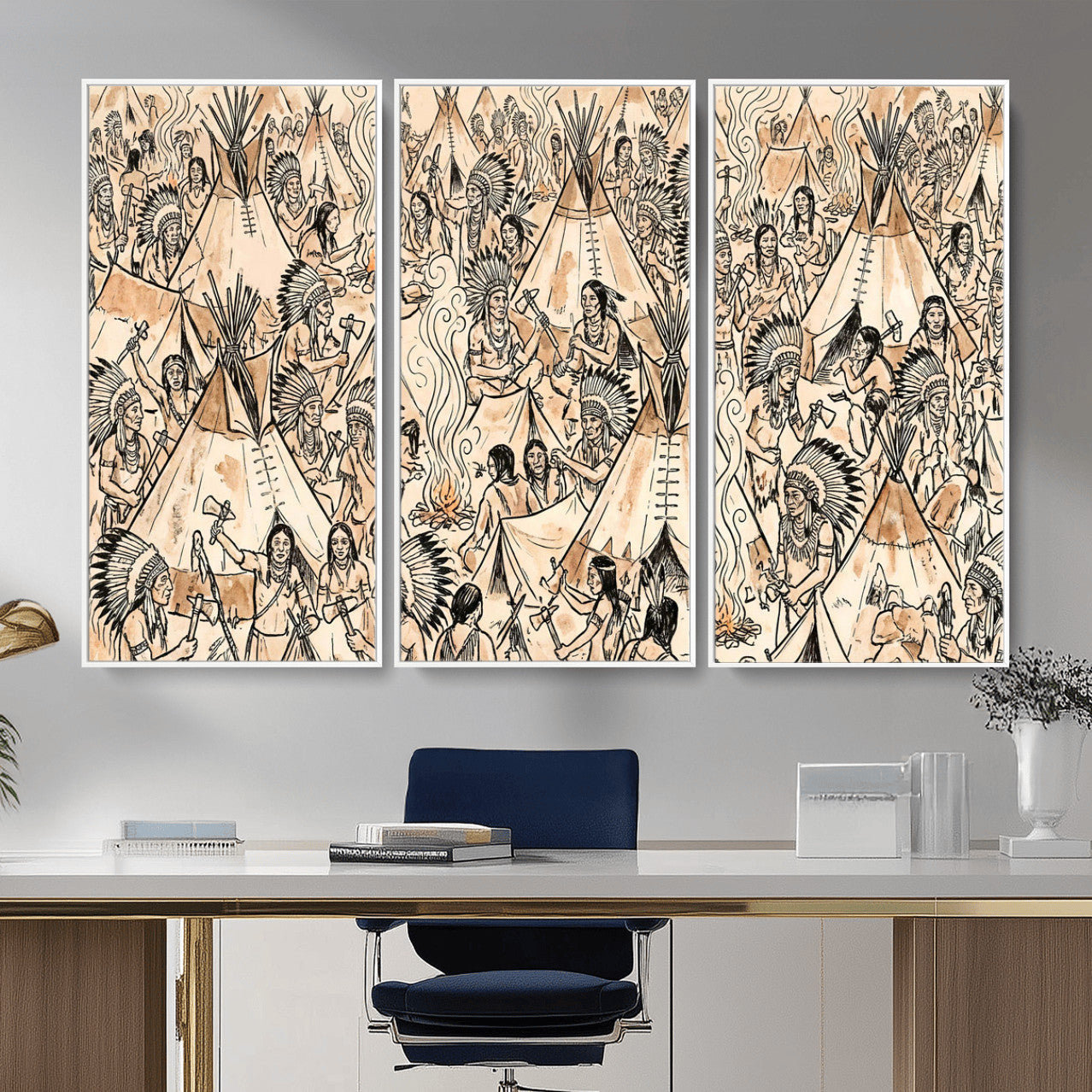 72739176-MGV-CV-36X24 - Farmhouse Animals Wall Art Canvas Print - Abstract Farm Animal Drawing Mid-Century Wall Art for Cabin Decor